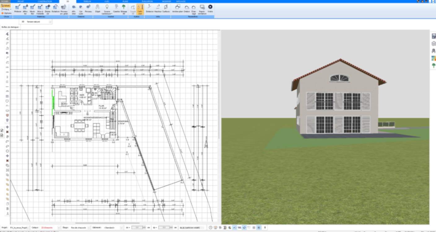 Villa à toit de tuiles et sa façade en 3D, conçue avec Plan7Architect