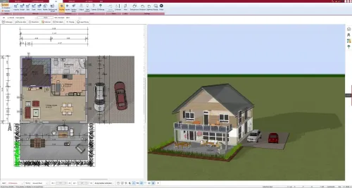 Ejemplo de un plano de vivienda multigeneracional diseñado con Plan7Architect, en el que se muestran zonas separadas para garantizar la privacidad
