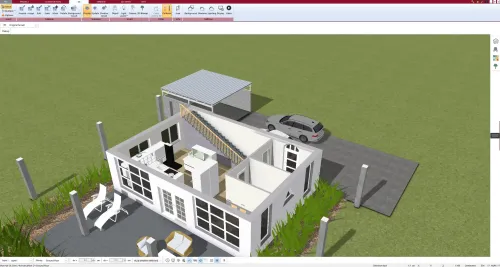 Visualización de interiores con distribución del mobiliario – creada en Plan7Architect