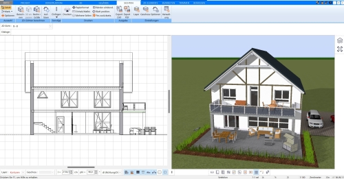 Sección transversal de una casa con estructura de entramado en Plan7Architekt