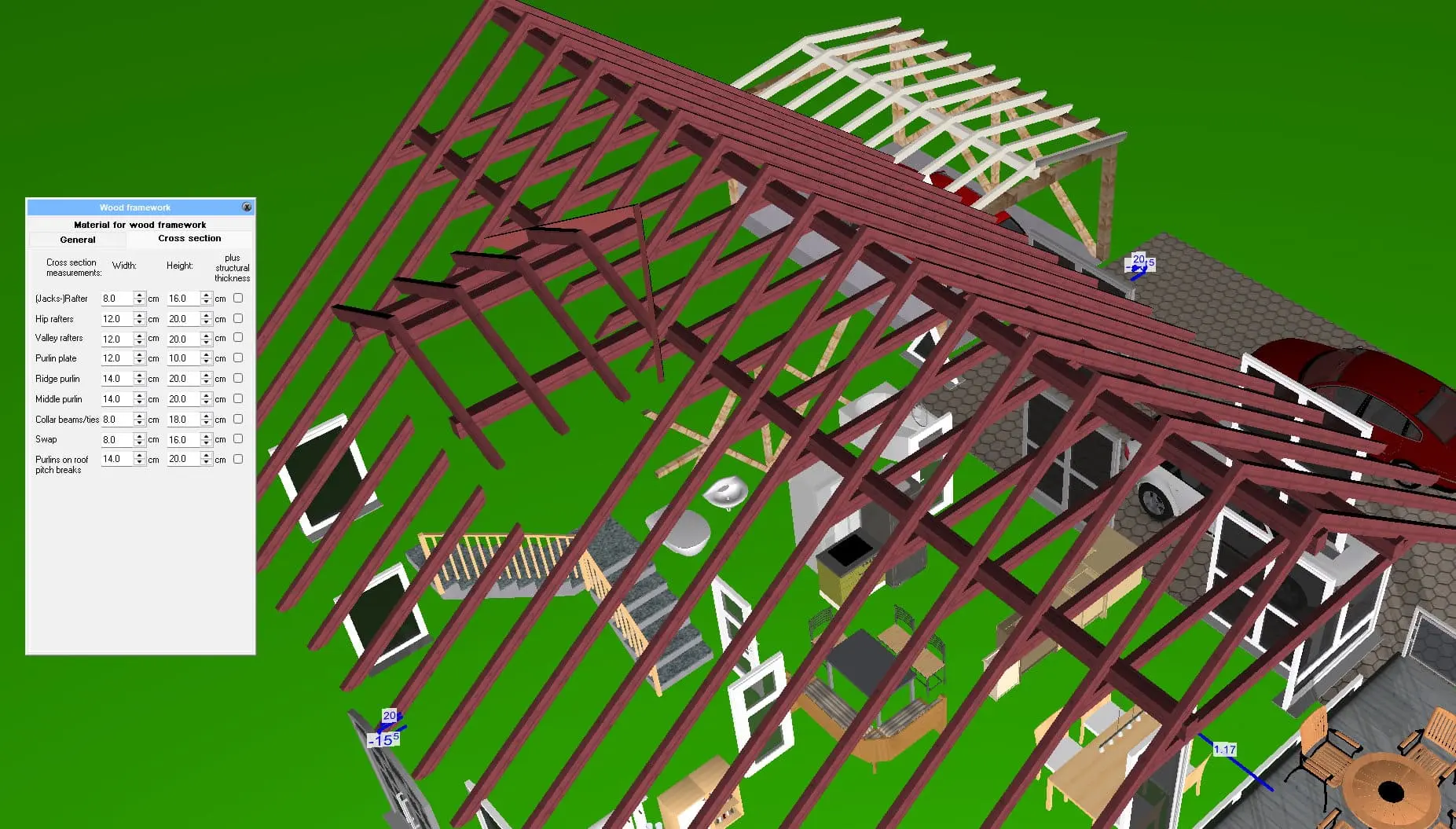 wooden roof structure in Plan7Architect
