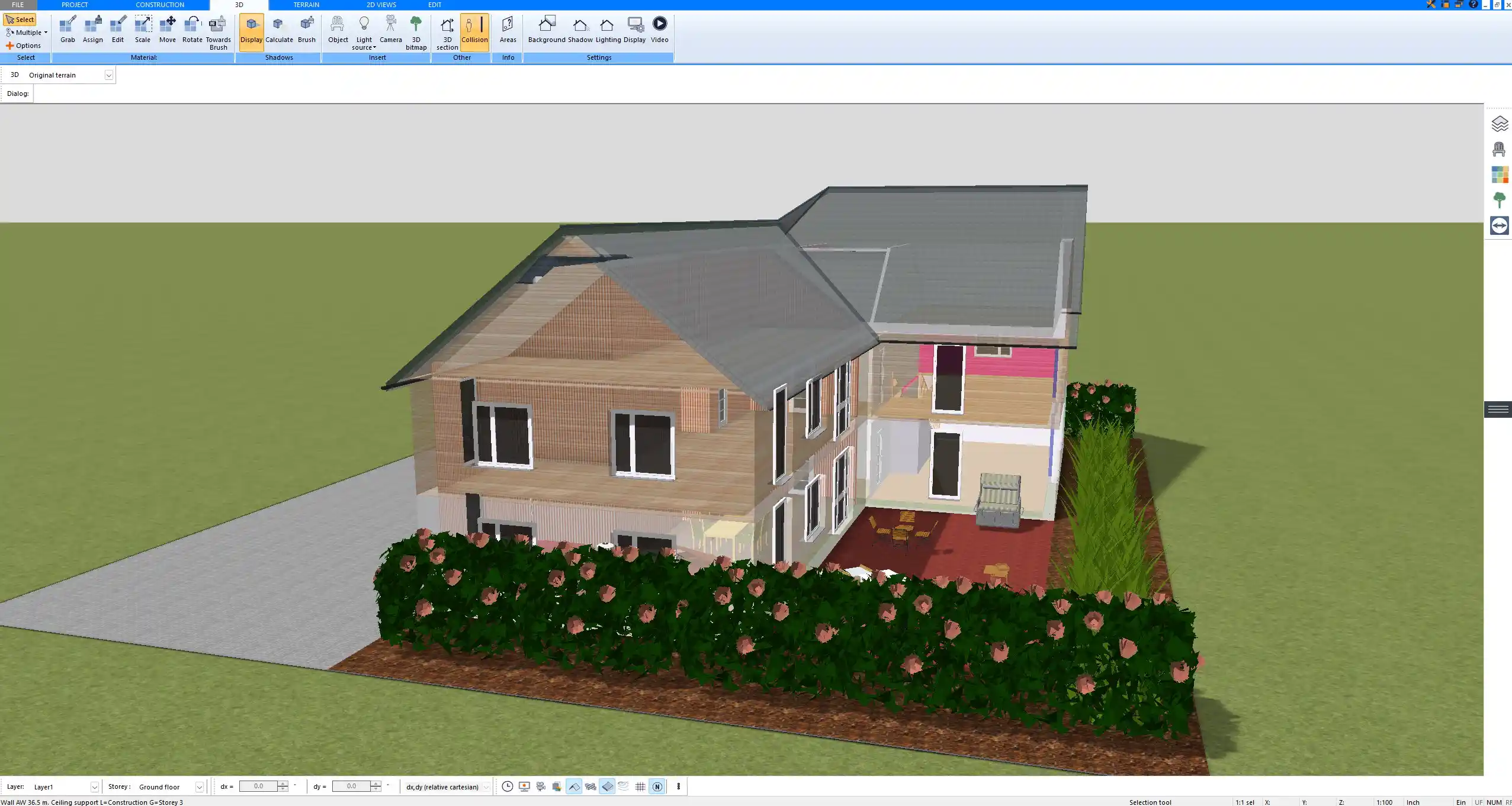 Automatic 3D visualization generated directly from the floor plan in Plan7Architect