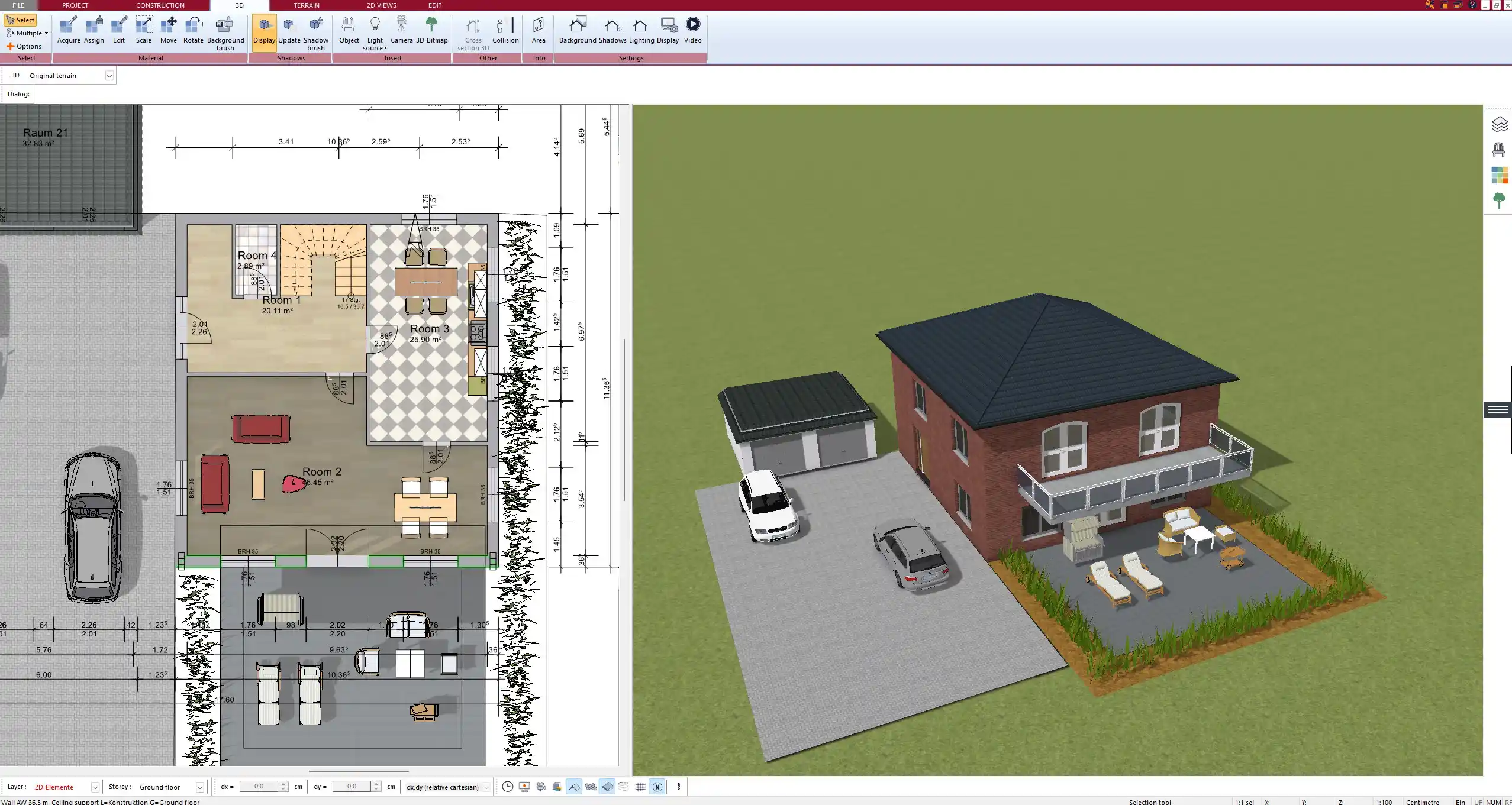 3D visualization in Plan7Architect for identifying wall thickness and placement