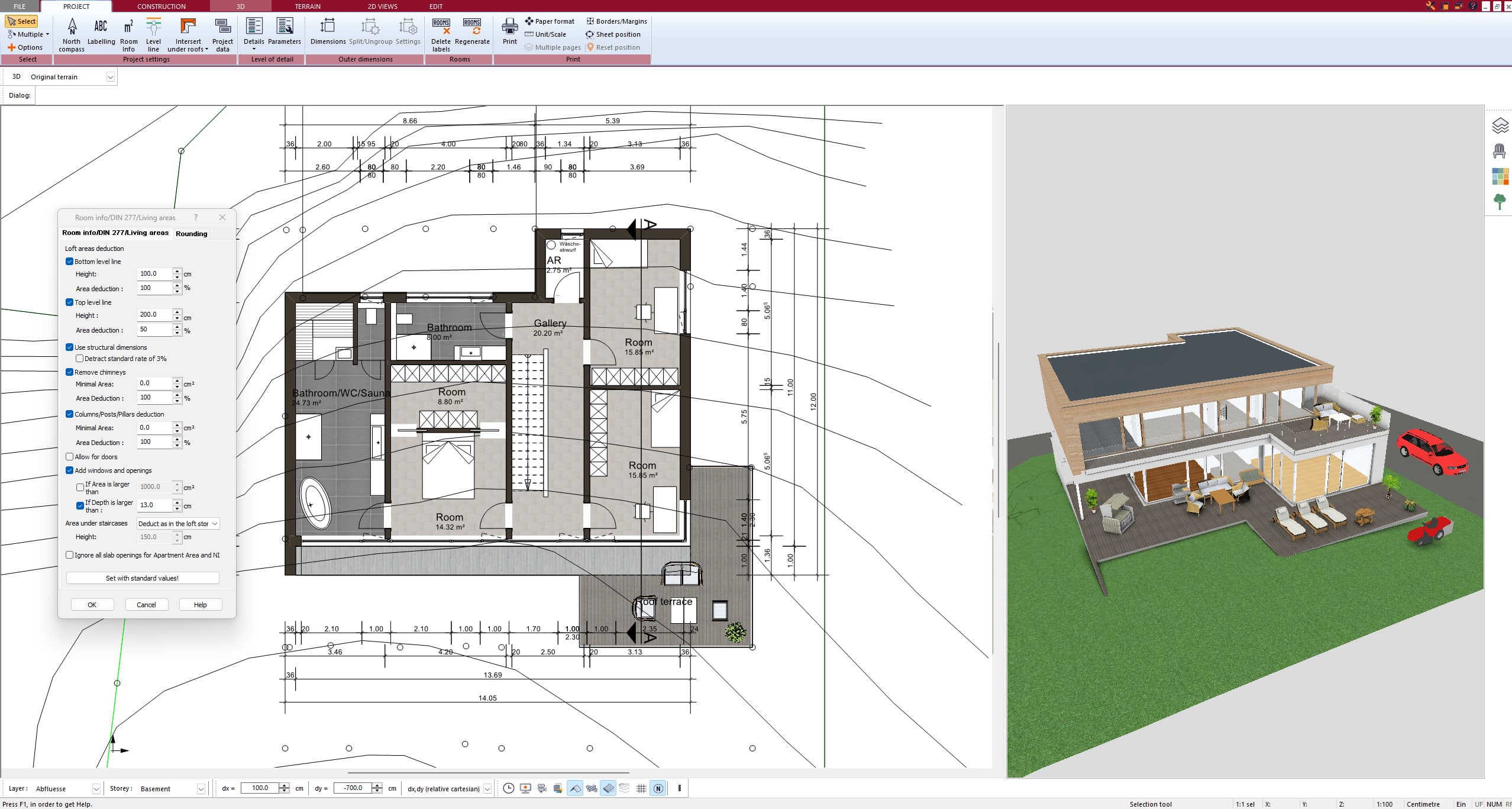 Automatic external and internal dimensions with Plan7Architect