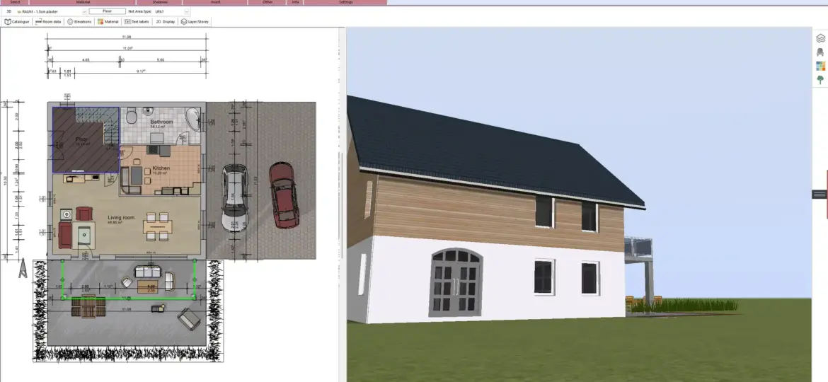 Creating a detailed floor plan with Plan7Architect – precise measurements and easy adjustments