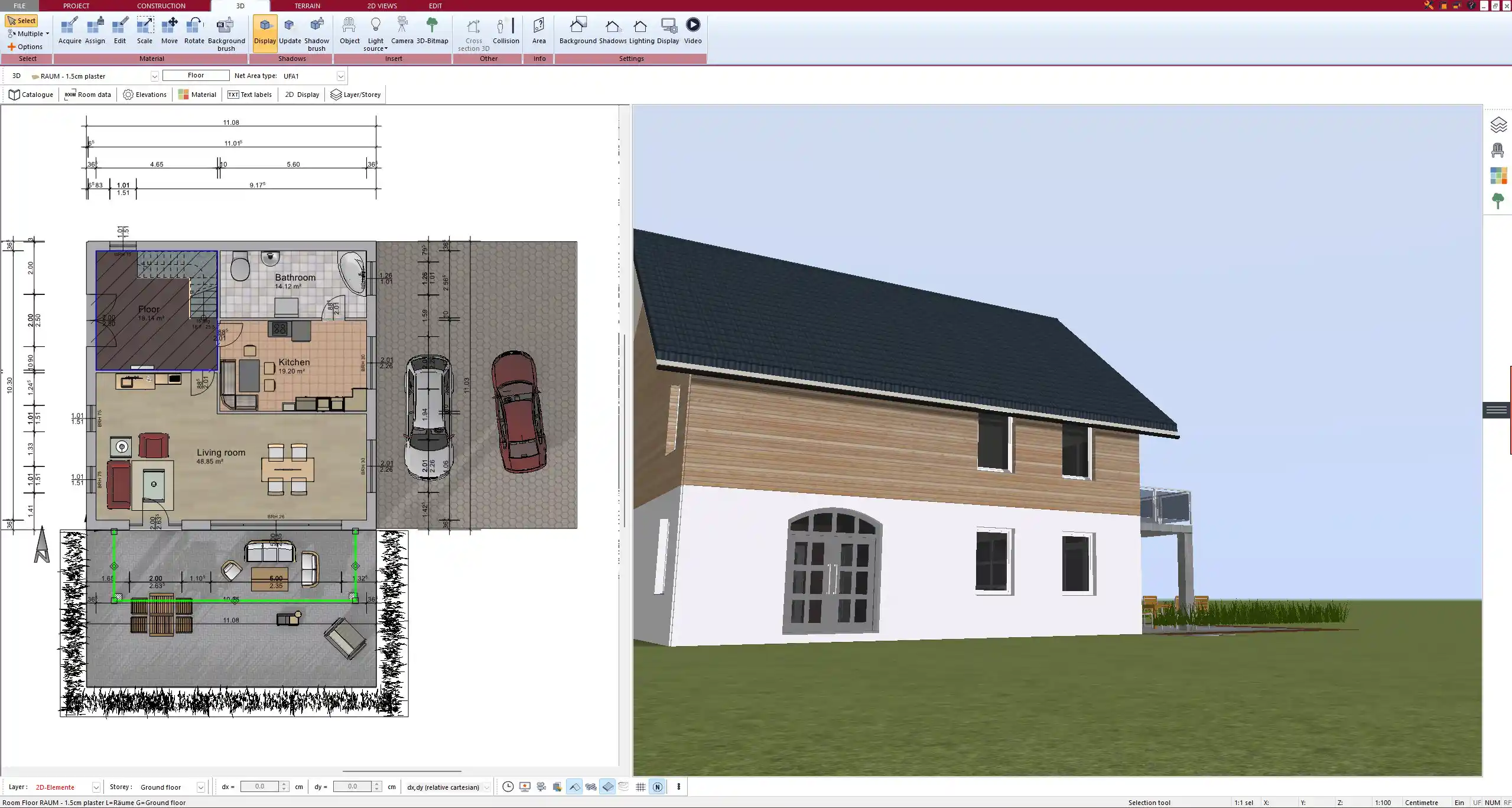 Creating a detailed floor plan with Plan7Architect – precise measurements and easy adjustments