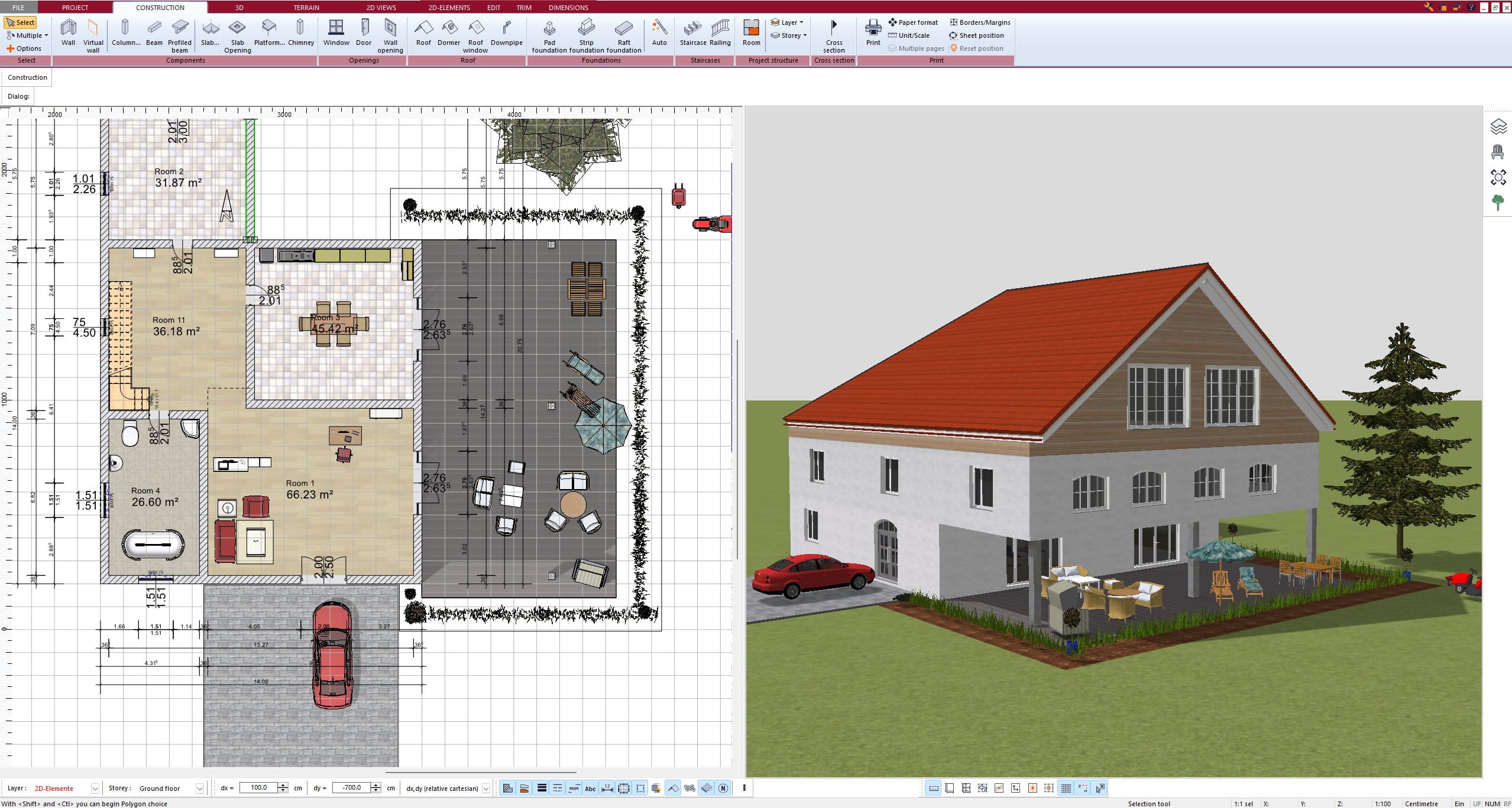 Work in parallel in 2D and 3D with the house planner software from Plan7Architect