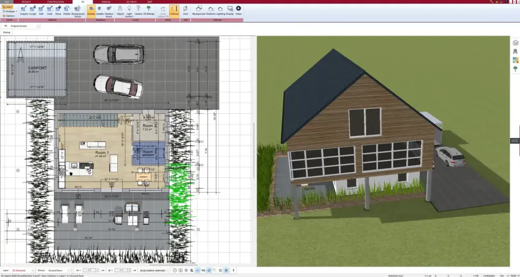 2D floor plan layout created in Plan7Architect before adding the gable roof