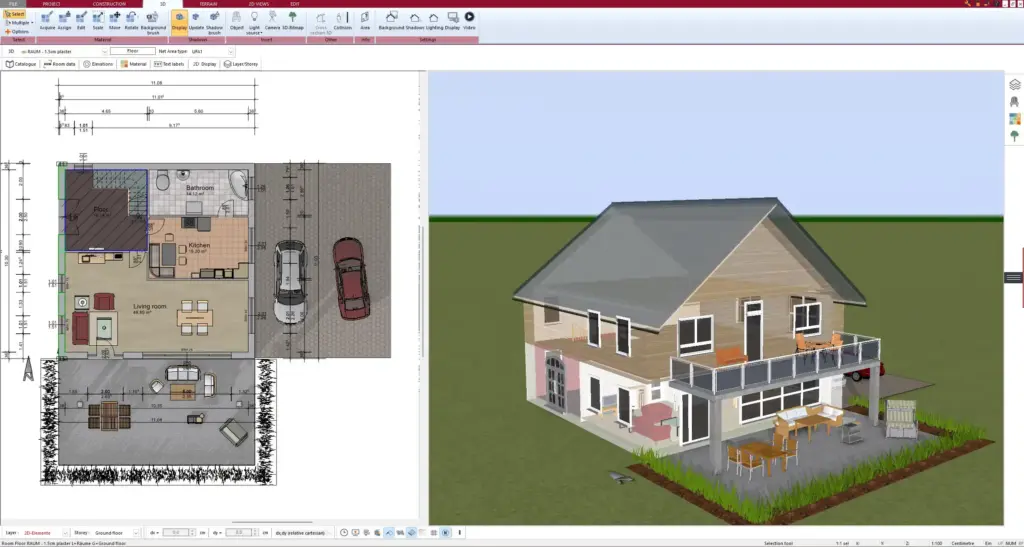 3D fireplace design created with Plan7Architect – realistic placement in the living room