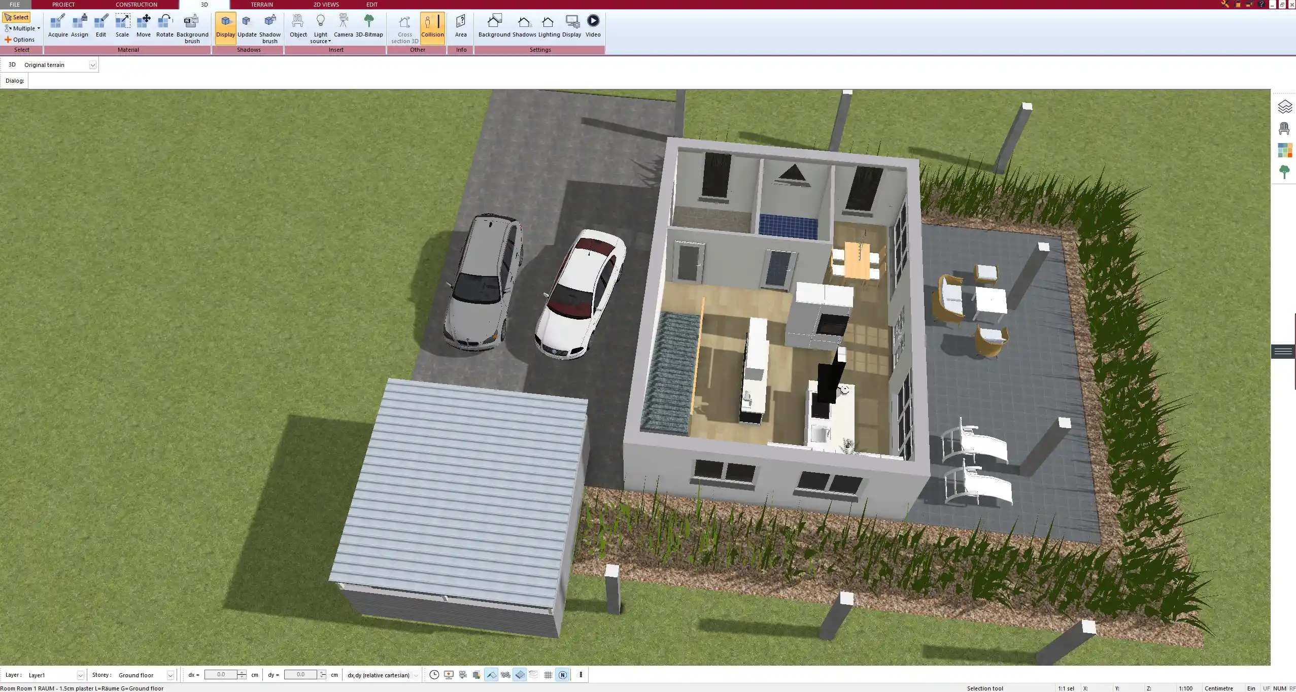 3D garden visualization made with Plan7Architect – showing realistic terrain and lighting effects