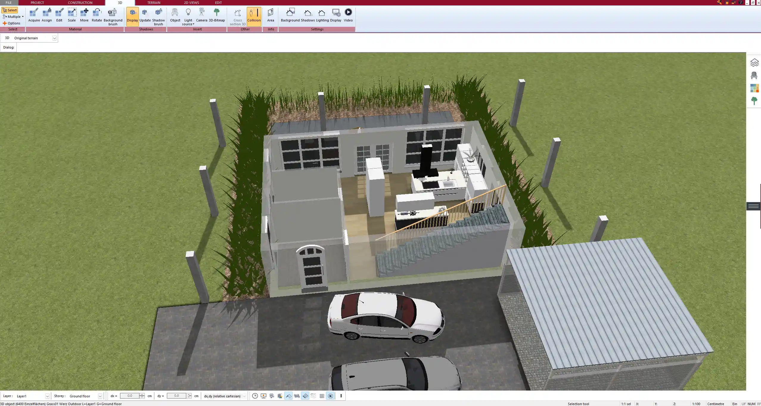 3D visualization of a concrete slab foundation with terrain overlay, designed in Plan7Architect