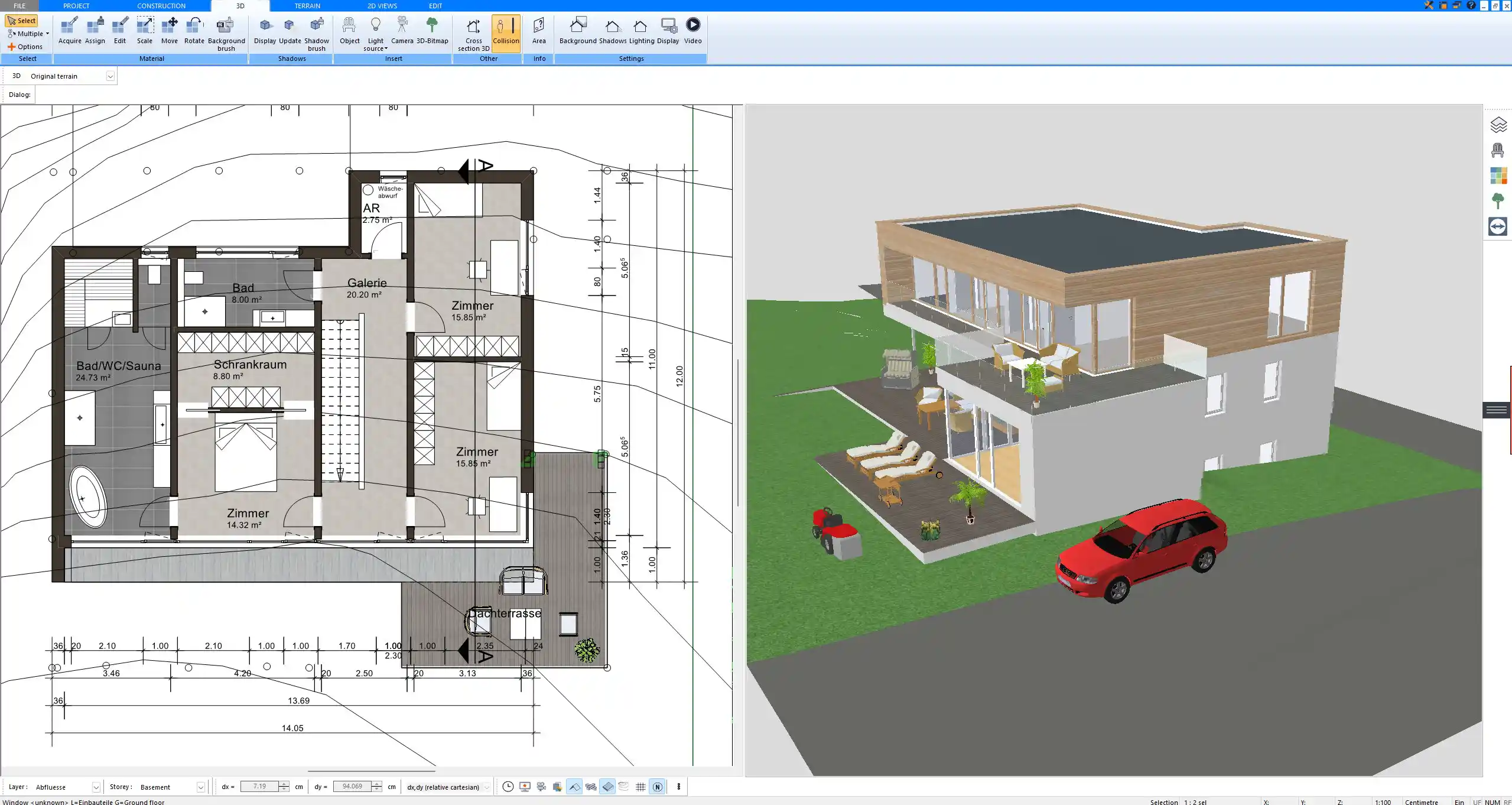3D visualization of a residential design made using Plan7Architect