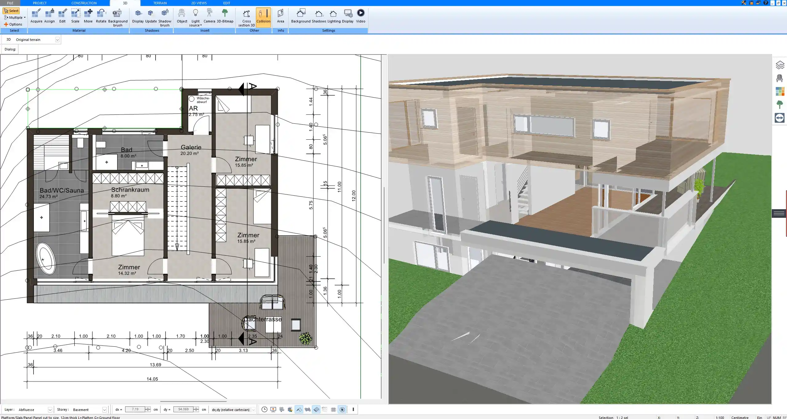 Complete foundation plan in 2D and 3D comparison, exported directly from Plan7Architect