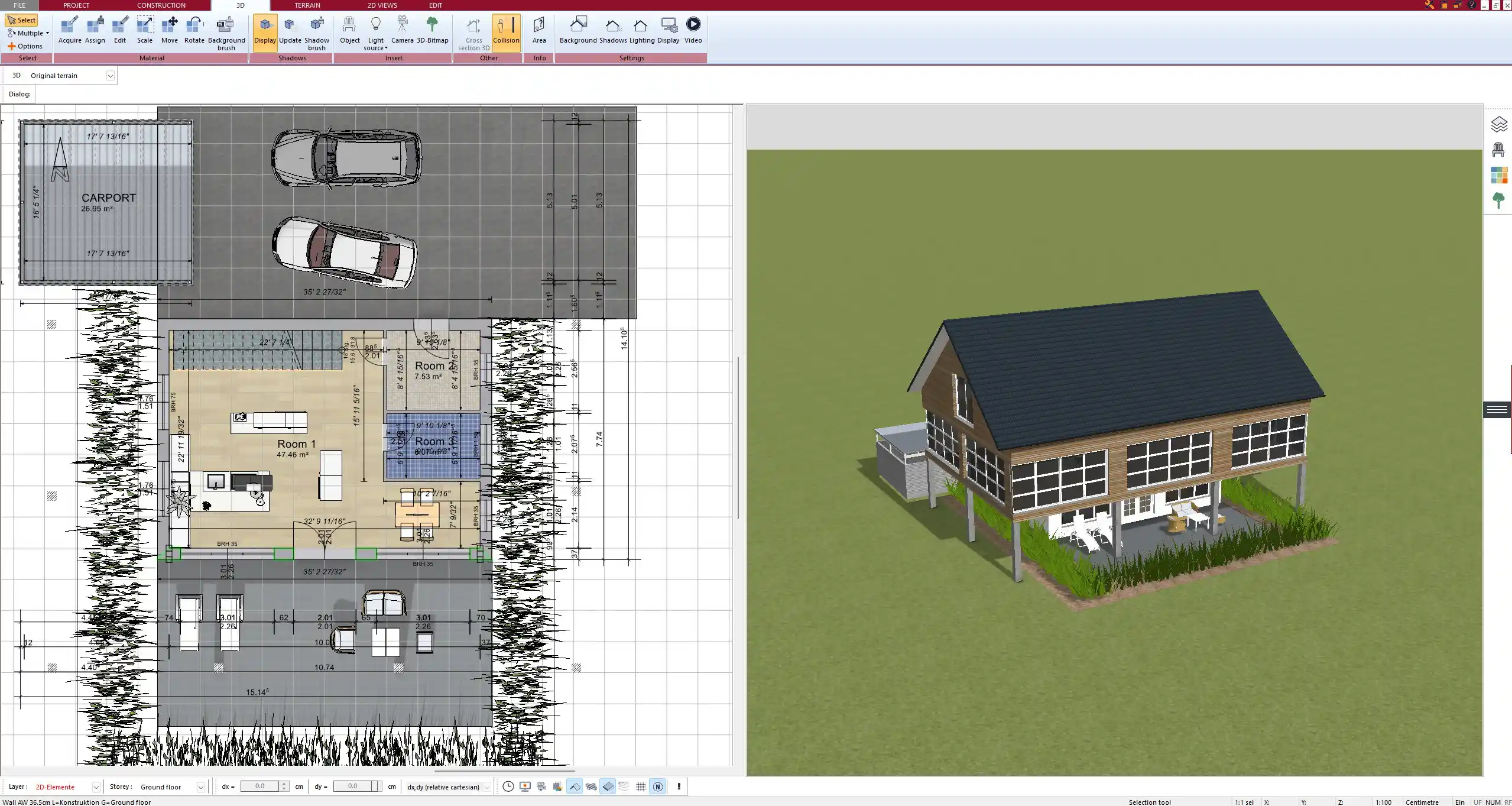 Completed staircase integrated into a full 3D house model in Plan7Architect