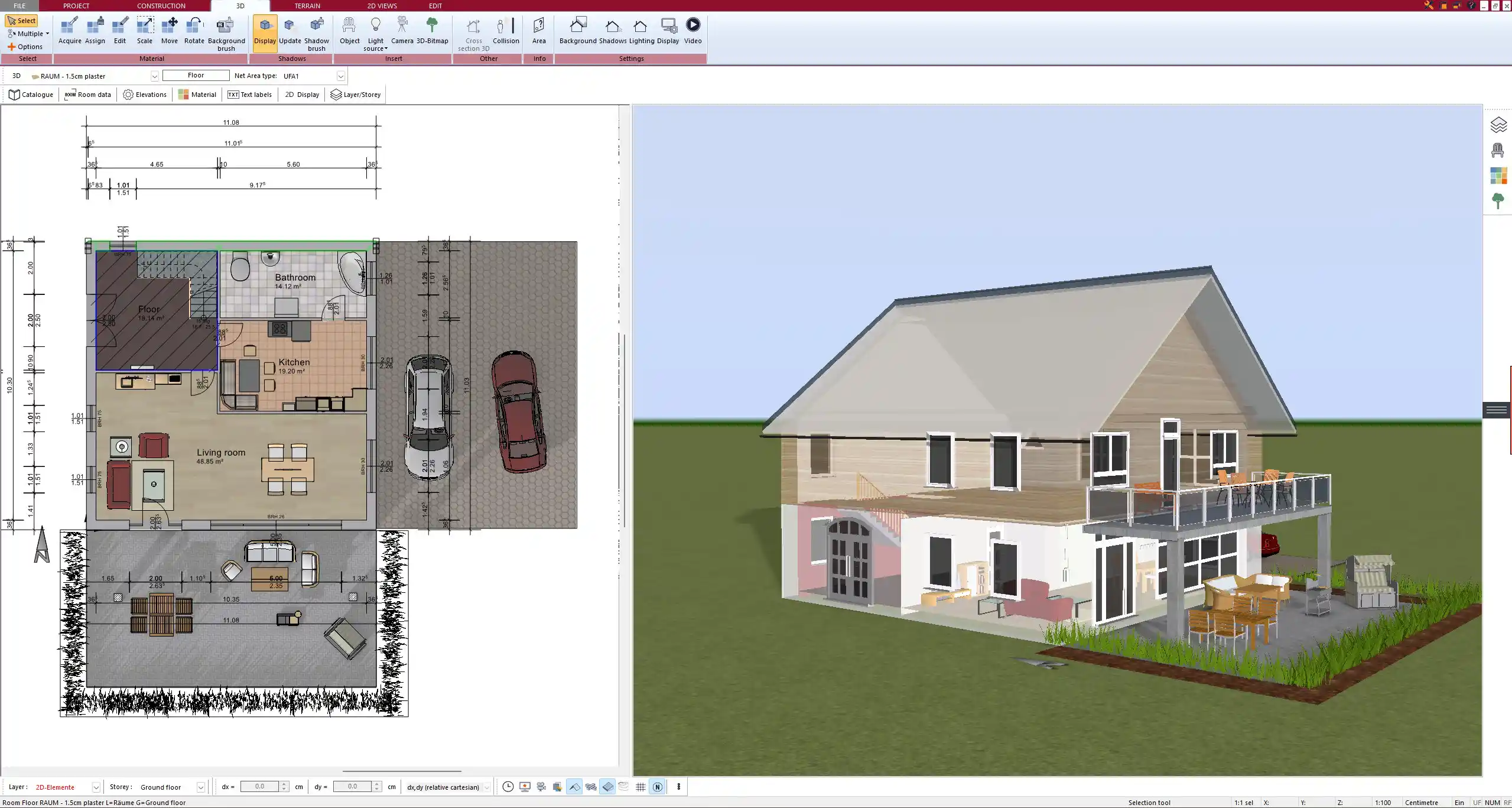 Custom wallpaper image applied to a wall – 3D preview rendered in Plan7Architect