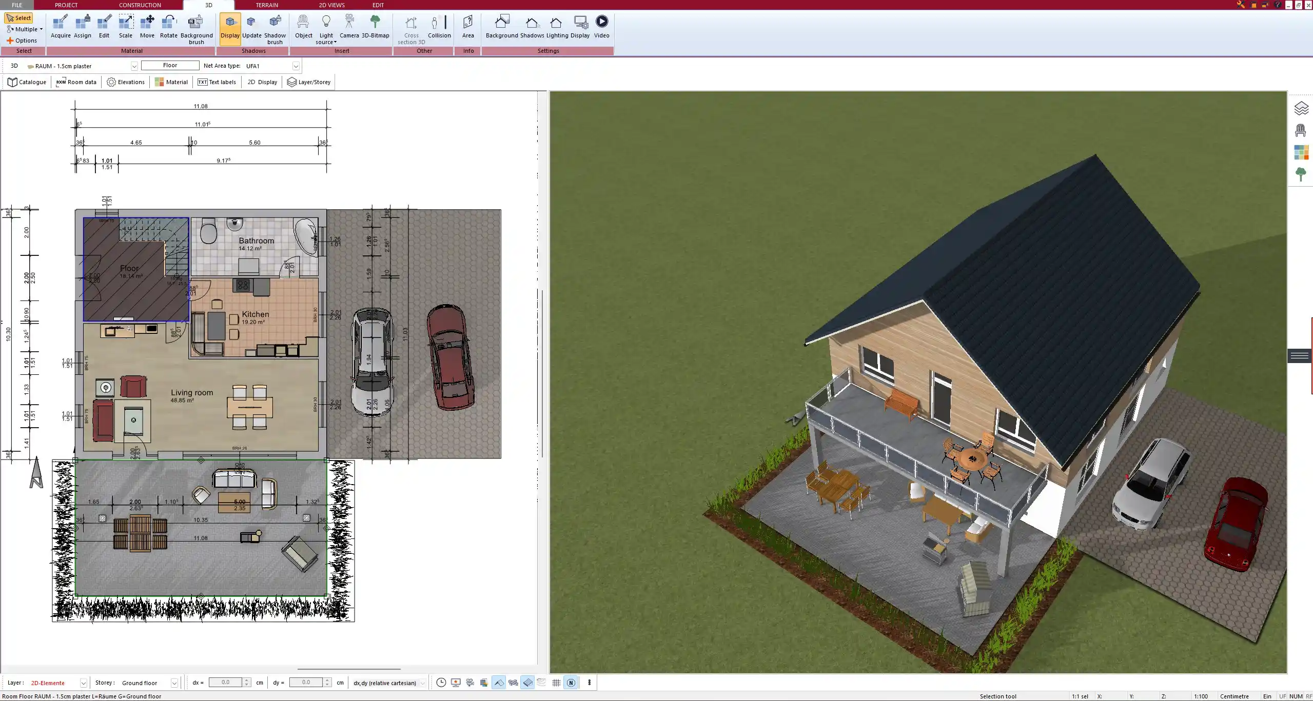 Detailed layout with furniture and fixtures planned using Plan7Architect’s drag-and-drop tools
