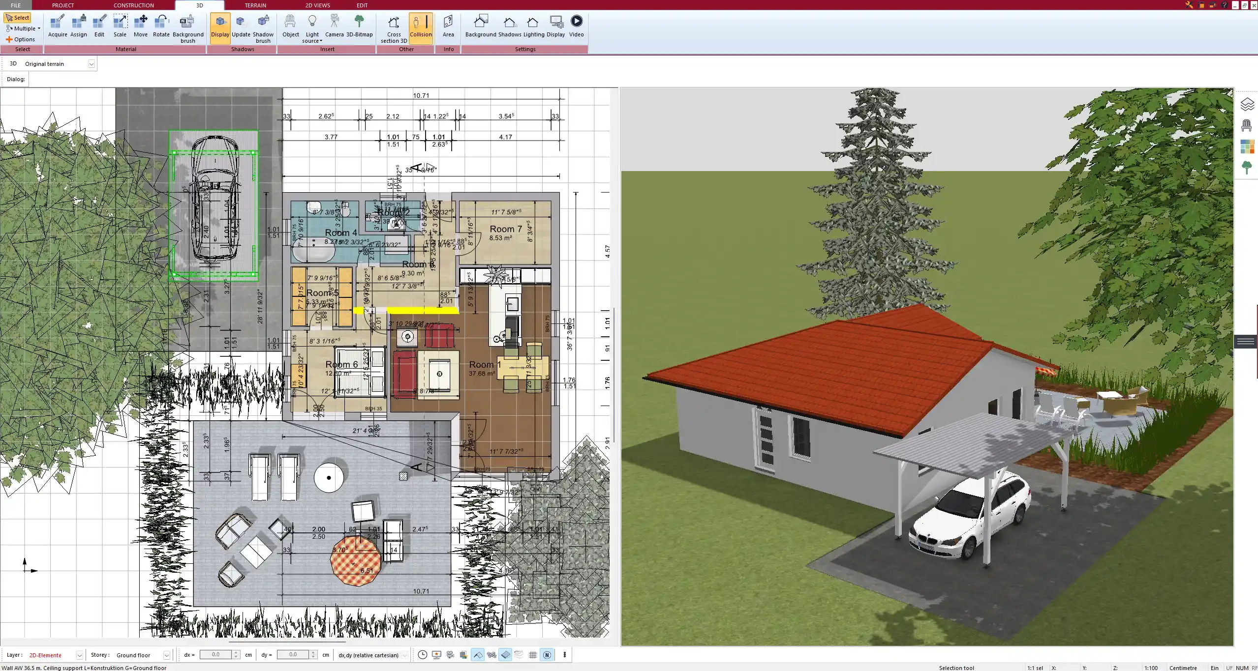 Detailed room layout in Plan7Architect with multiple dimension layers