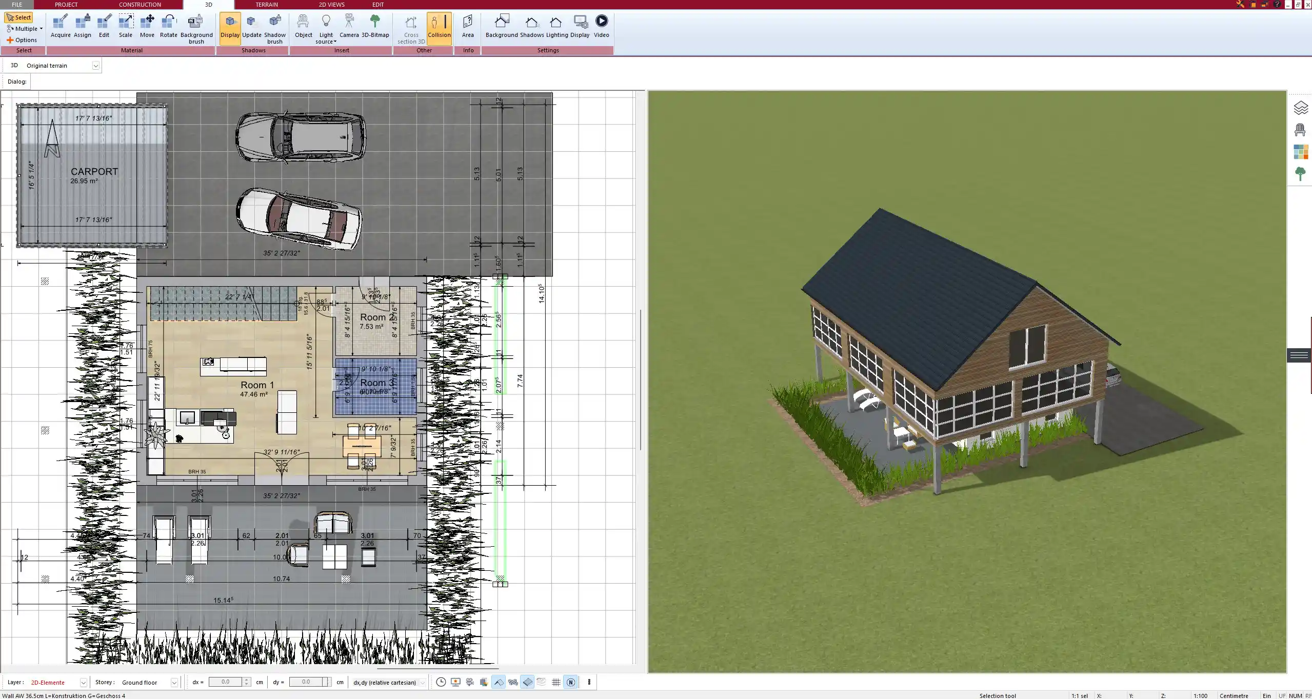 Detailed visualization with lighting and shadows made in Plan7Architect
