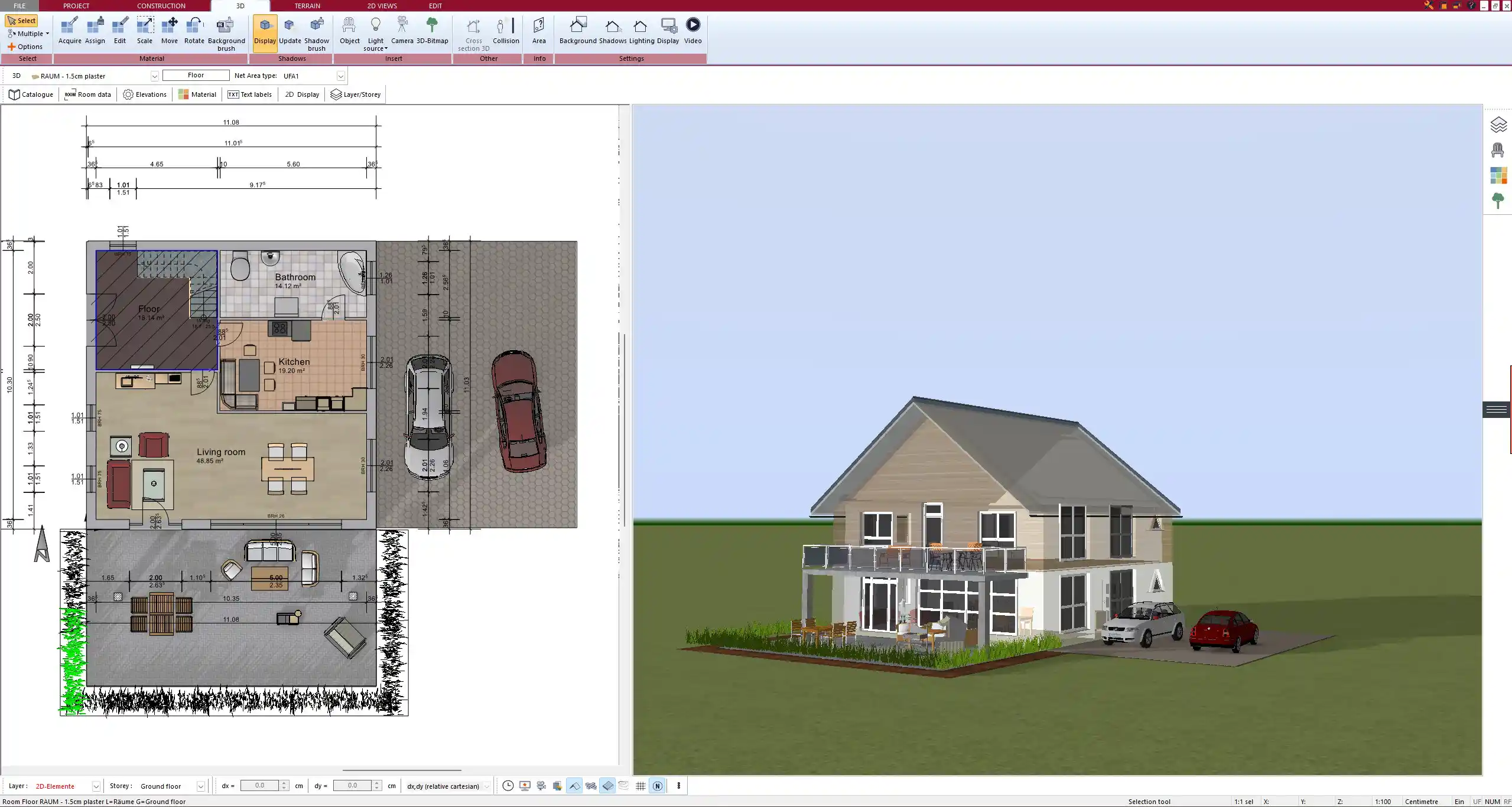 Floor plan created with Plan7Architect in 2D mode – intuitive layout and easy wall adjustments