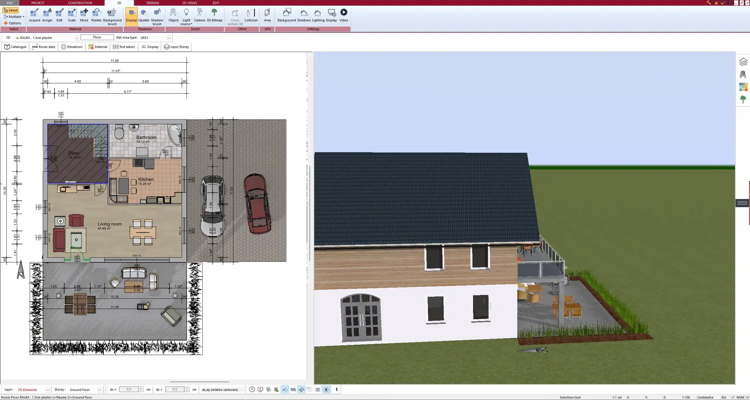 Floor plan with precise wall dimensions created using Plan7Architect