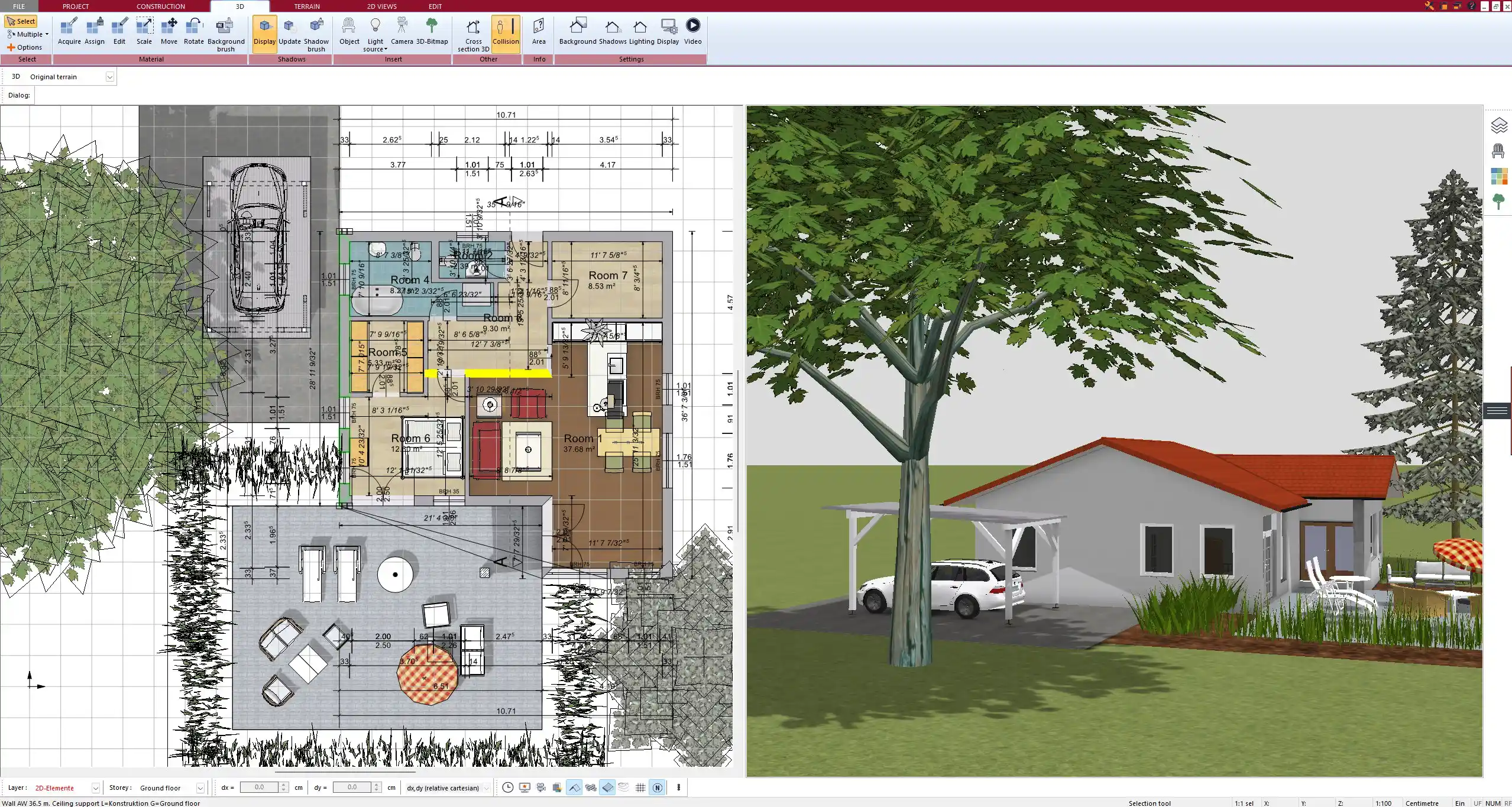 Professional construction drawing generated by Plan7Architect Wall dimensions, windows, and doors in metric and imperial units
