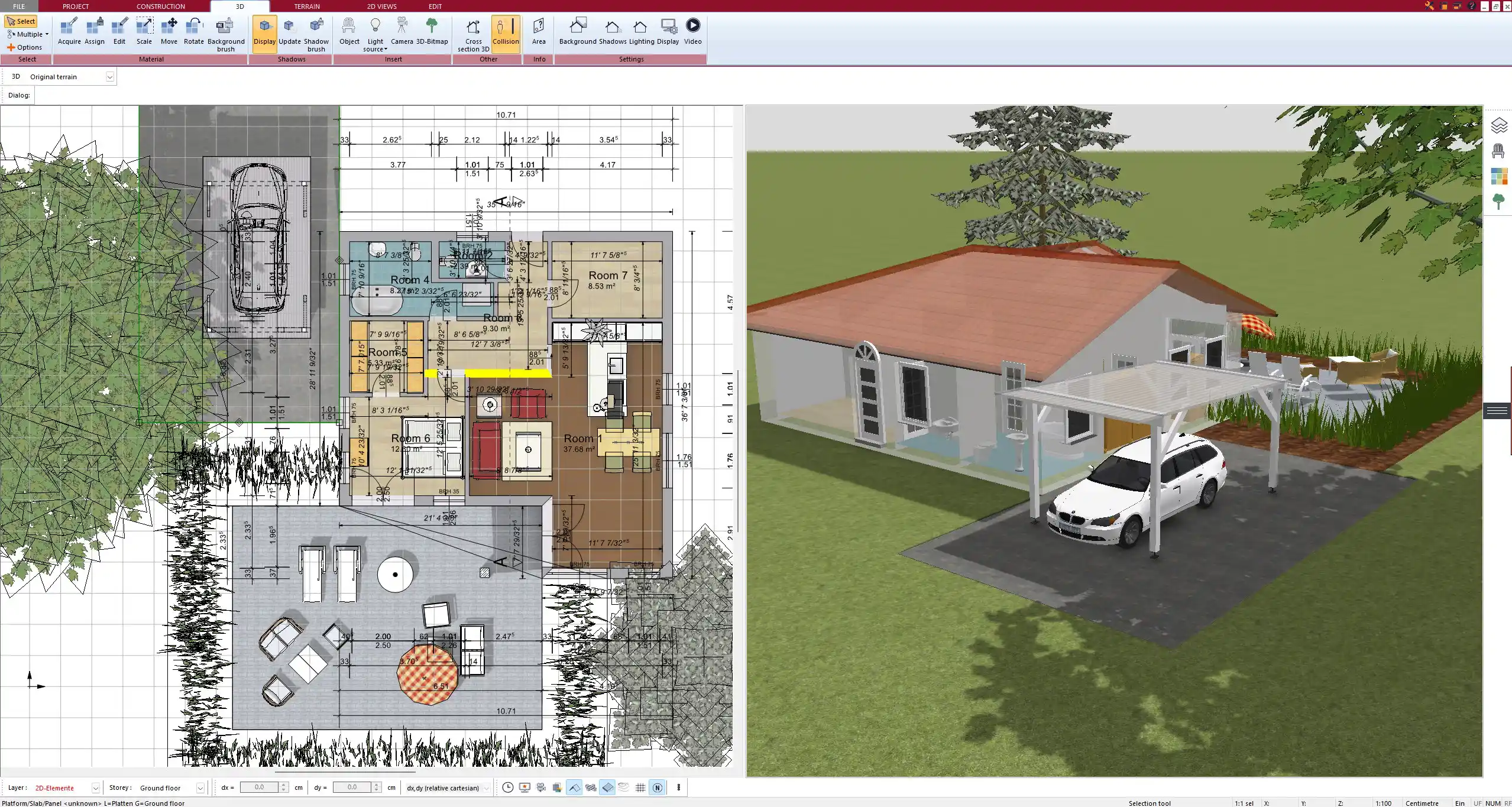 Real-time 3D visualization of a modern living space – rendered with Plan7Architect