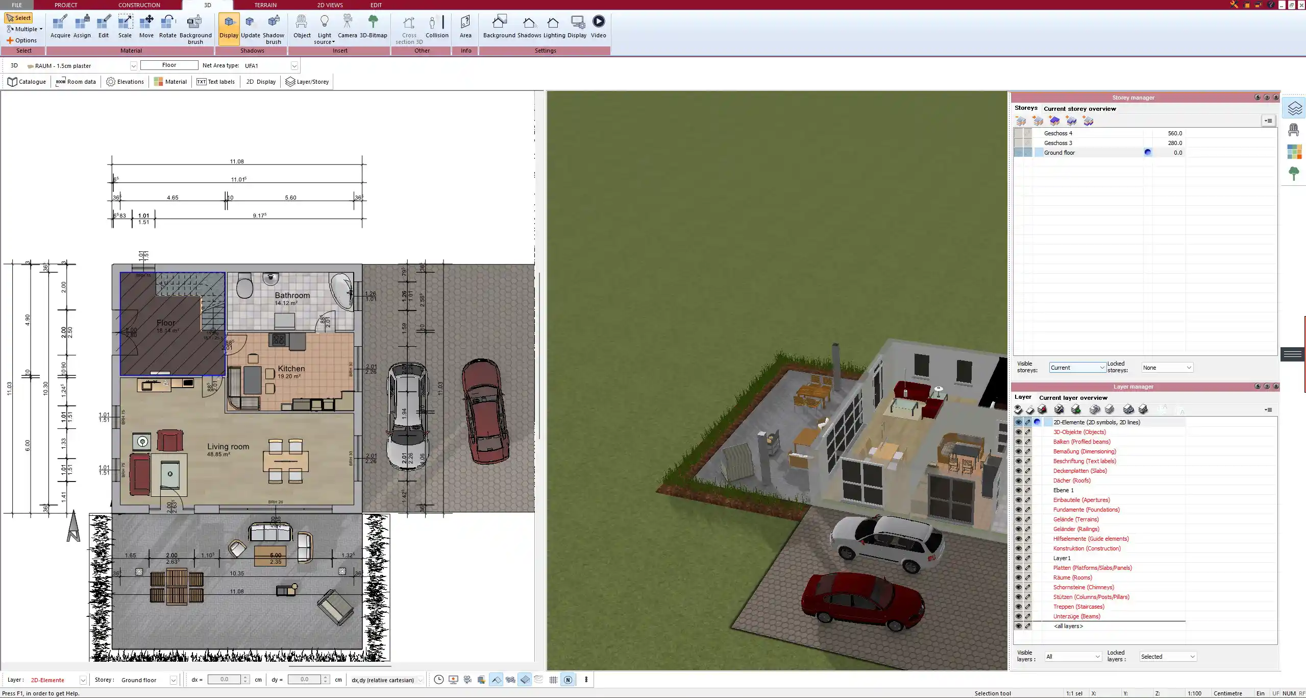 2D floor plan created using Plan7Architect full control over walls, dimensions, and layout