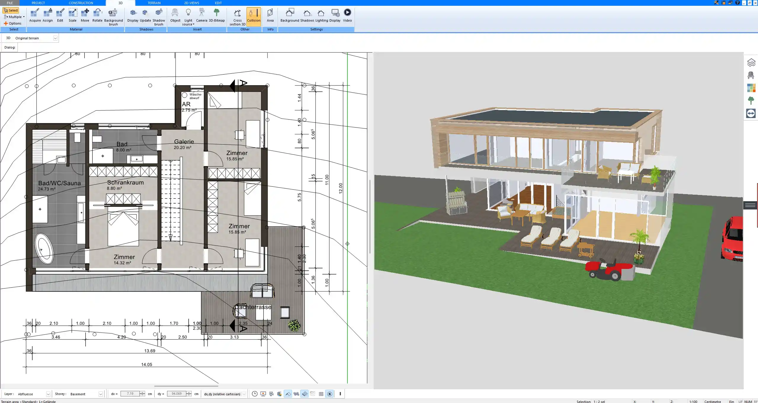 2D floor plan drawn with Plan7Architect – precise wall placement and room labeling