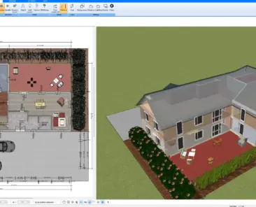 3D exterior view of a country house with pitched roof — designed using Plan7Architect