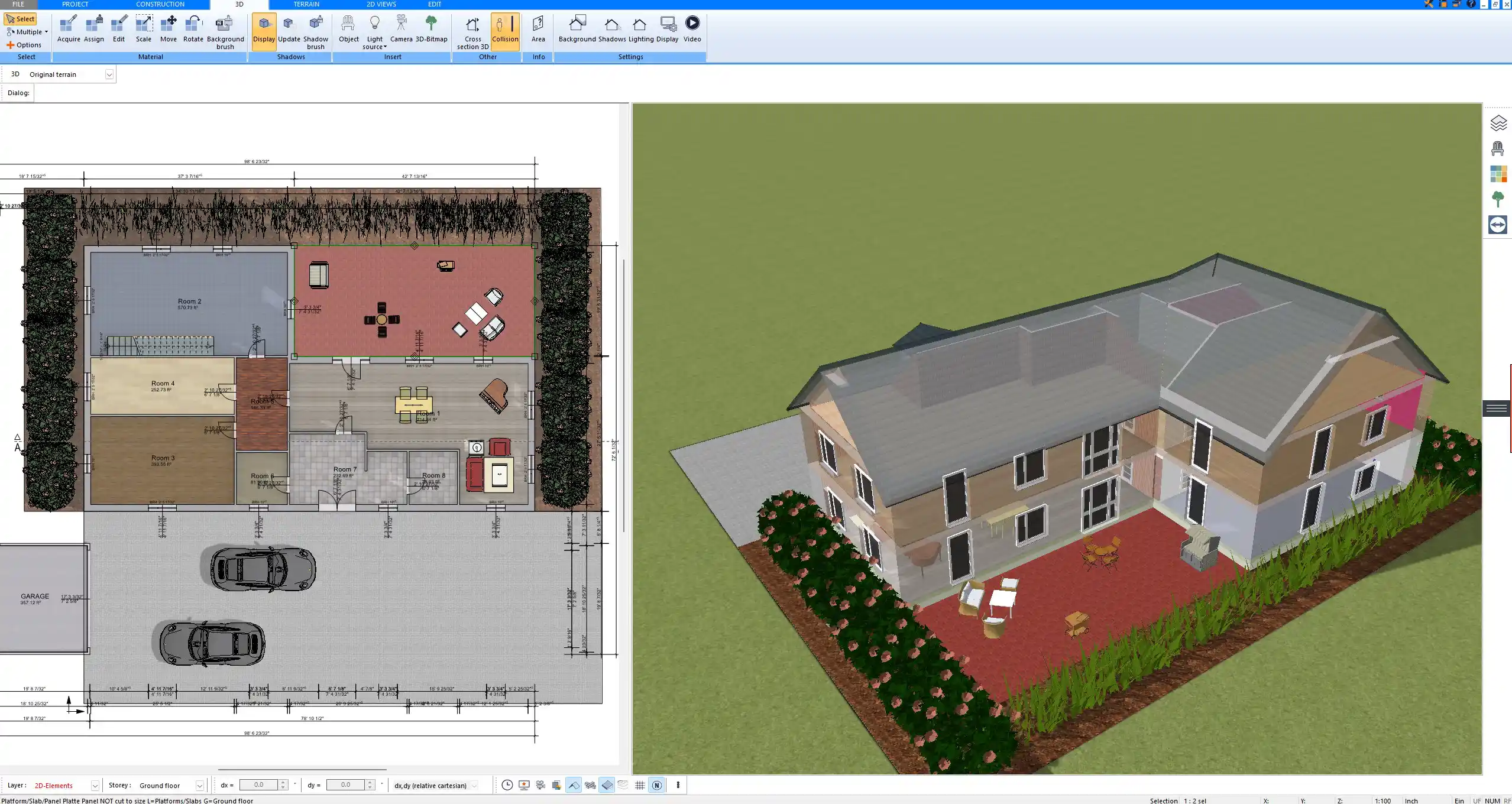 3D exterior view of a country house with pitched roof — designed using Plan7Architect