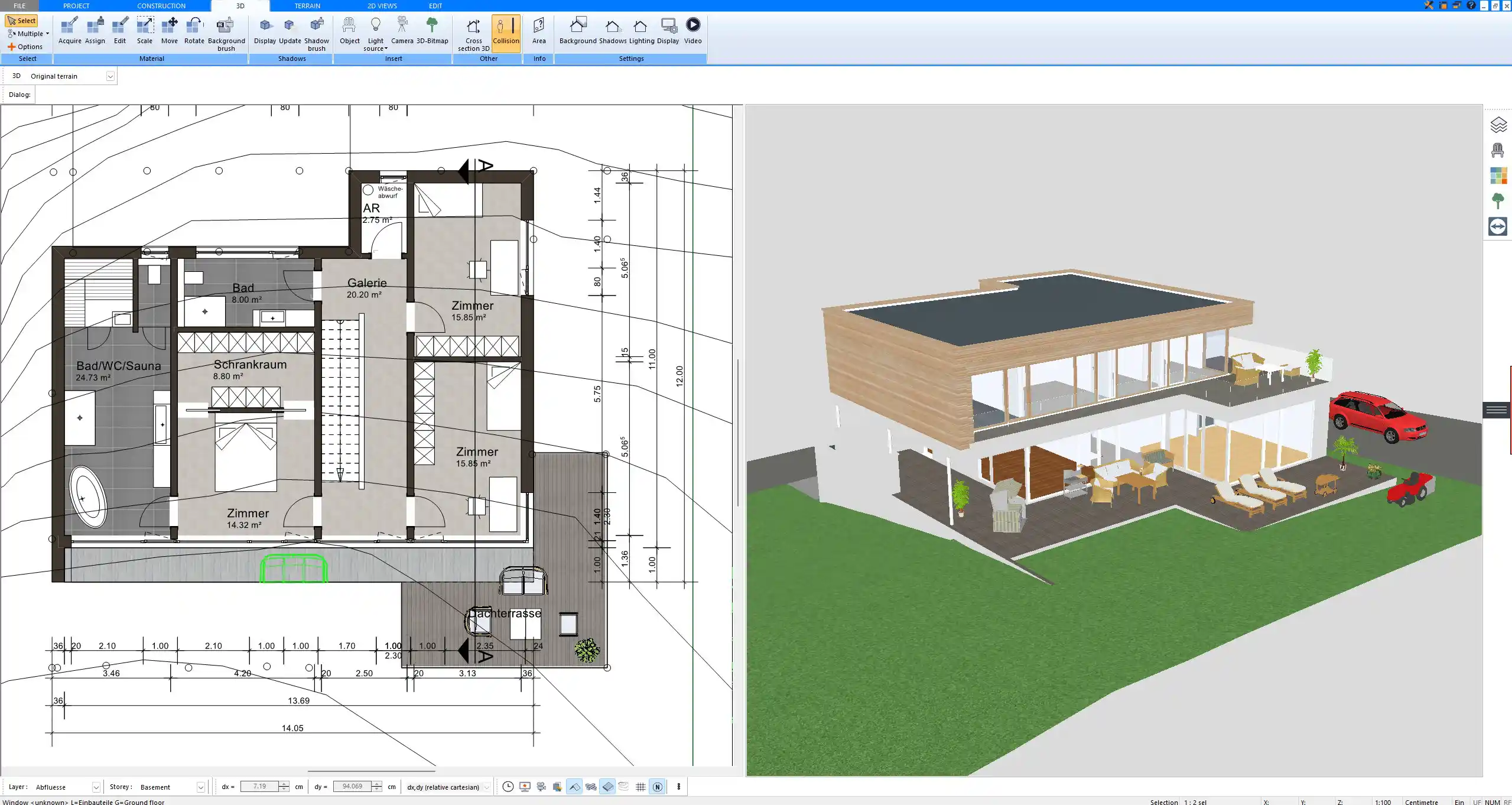 3D exterior view of a modern villa – designed using Plan7Architect software