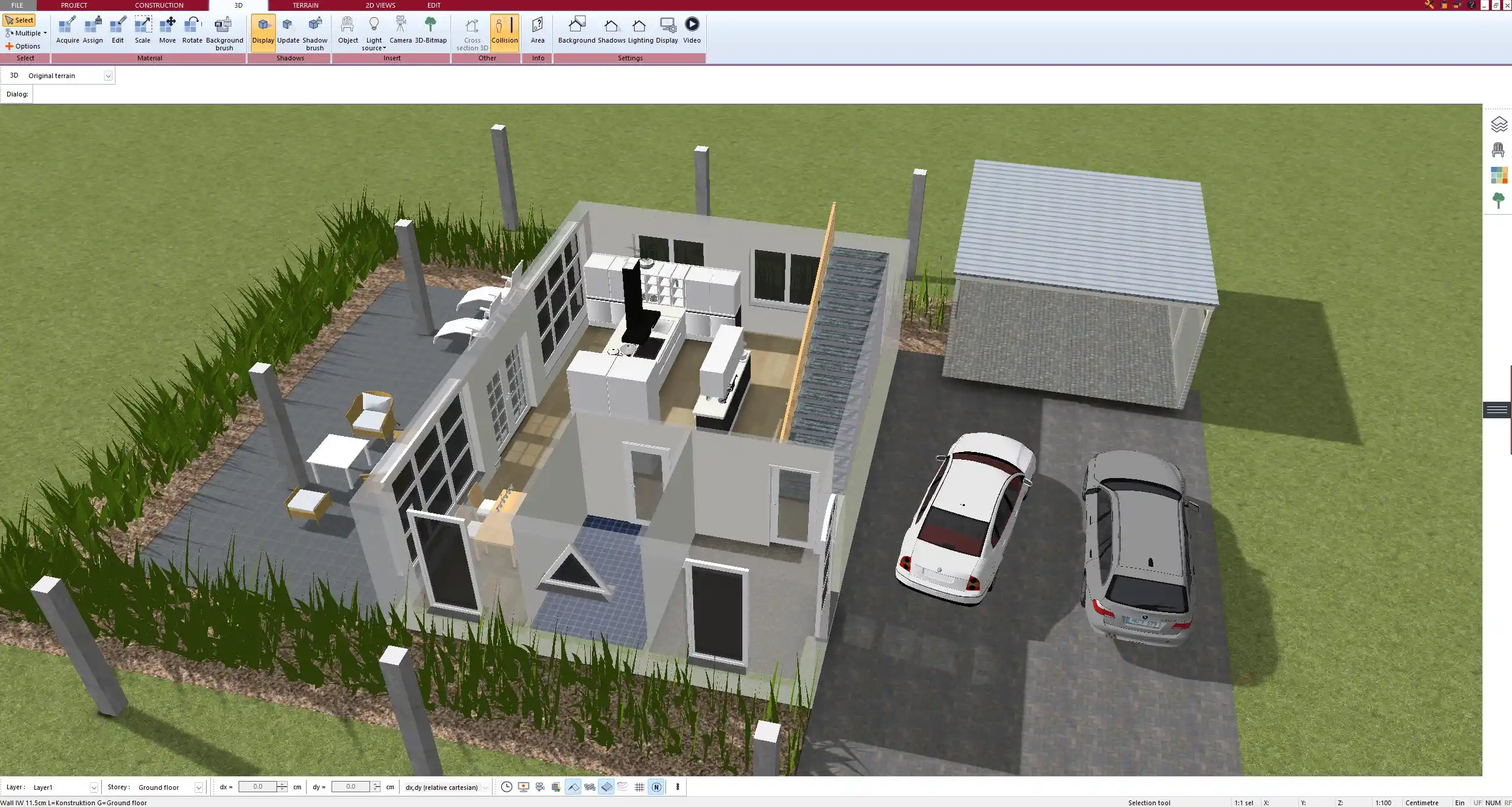 3D view of the bathroom layout designed in Plan7Architect – fixtures and materials applied