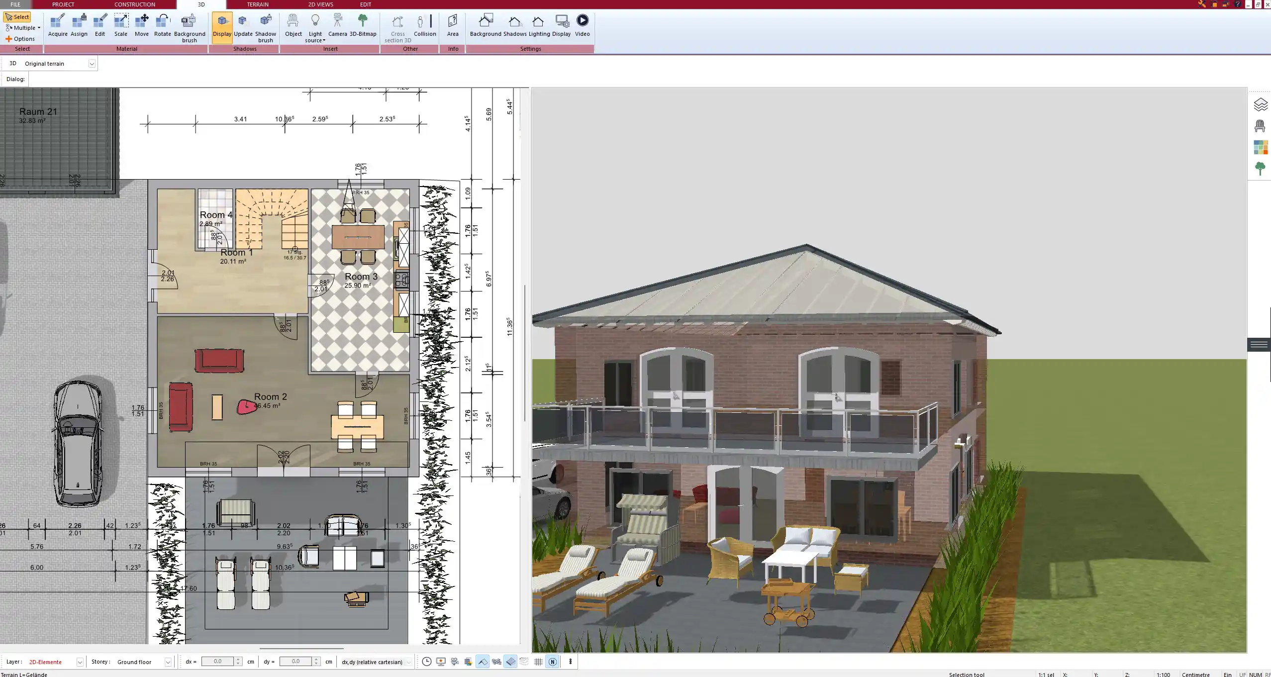3D visualization of a rustic living area designed with Plan7Architect