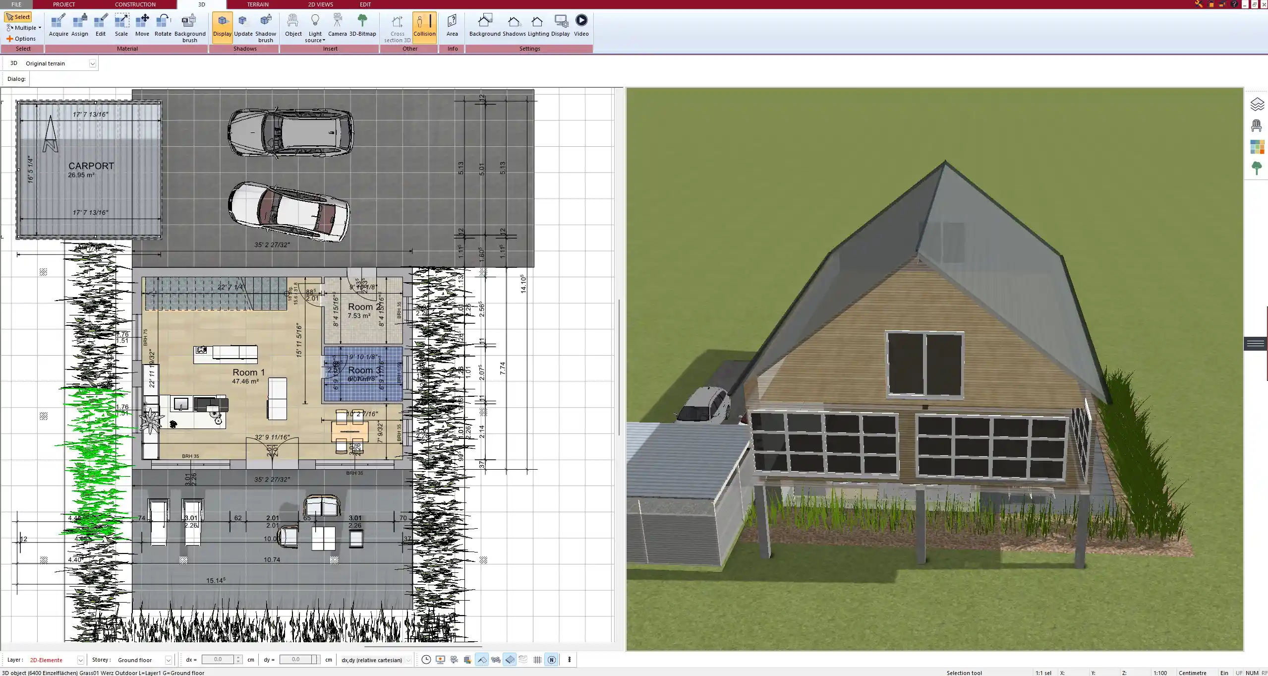 3D visualization of the living area designed using Plan7Architect