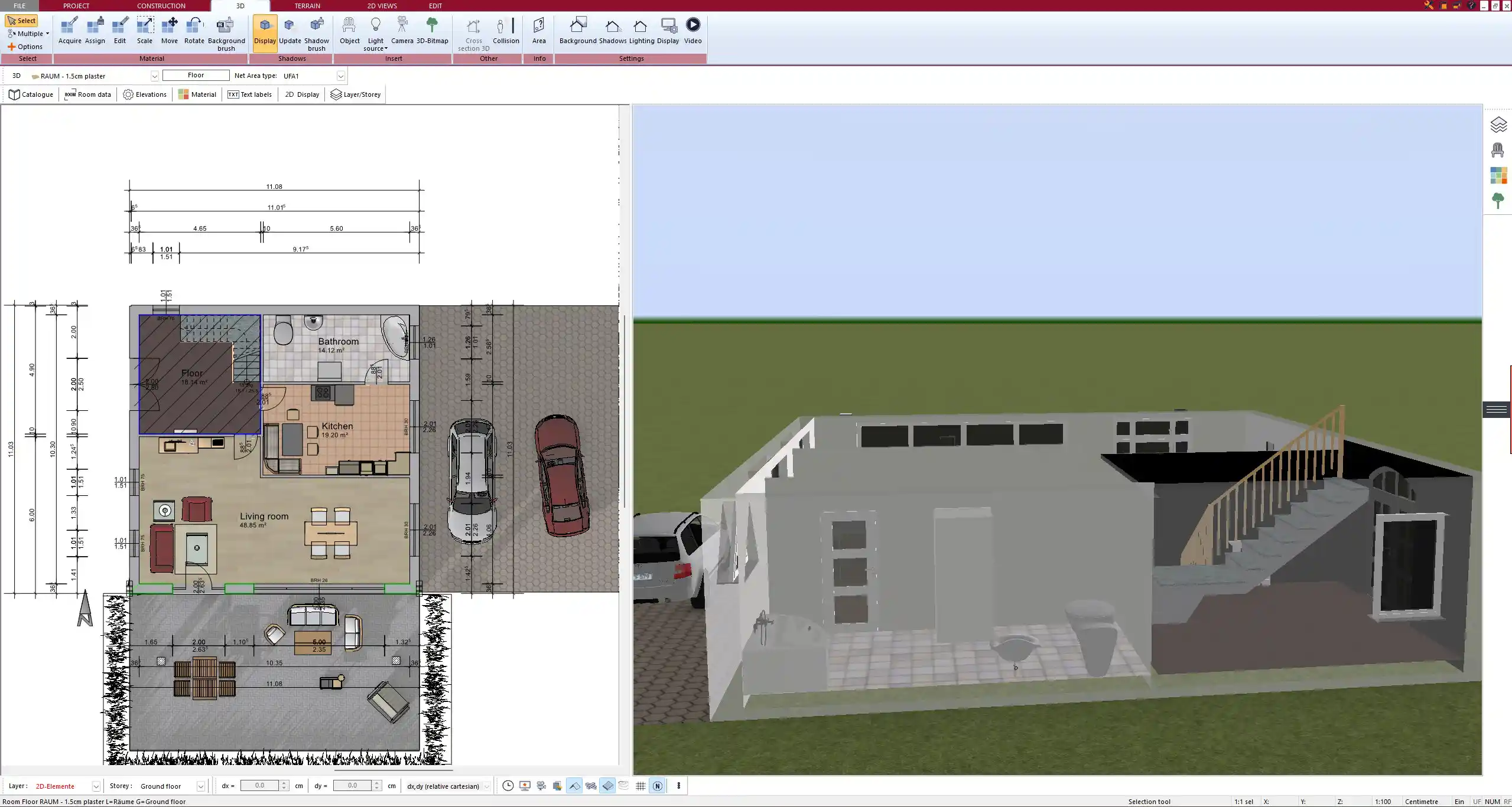 Bedroom floor plan created in Plan7Architect – initial layout in 2D view