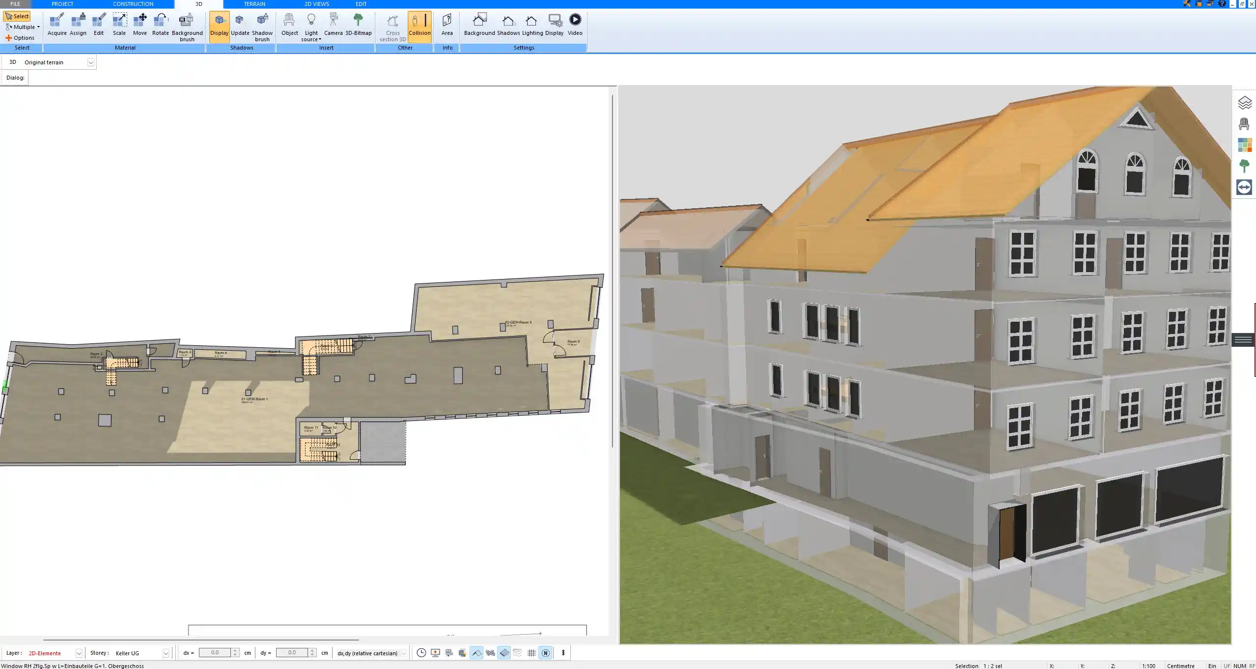Complete 3D model of the farmhouse layout created entirely in Plan7Architect