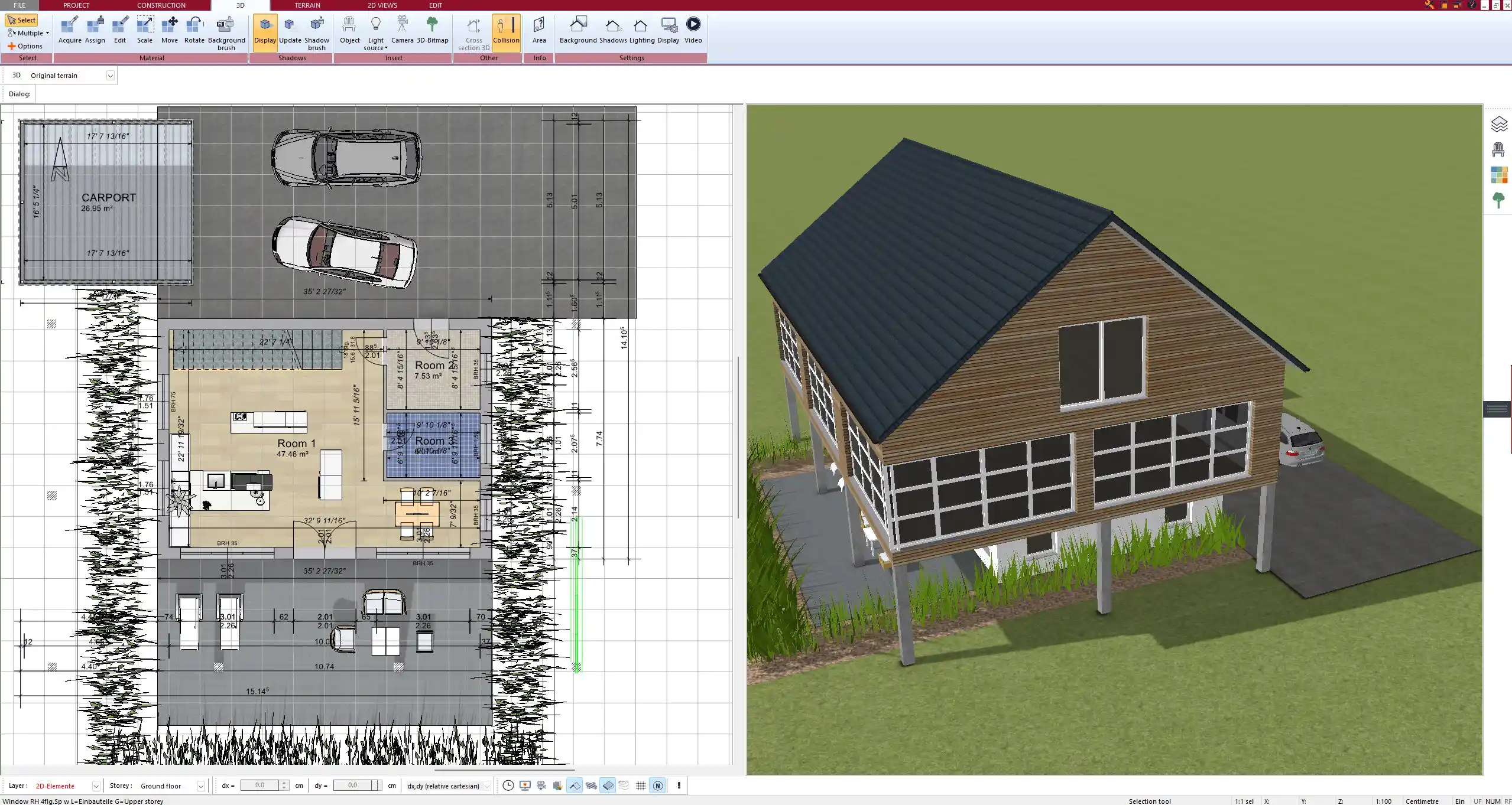 Complete floor plan including technical features – designed in Plan7Architect