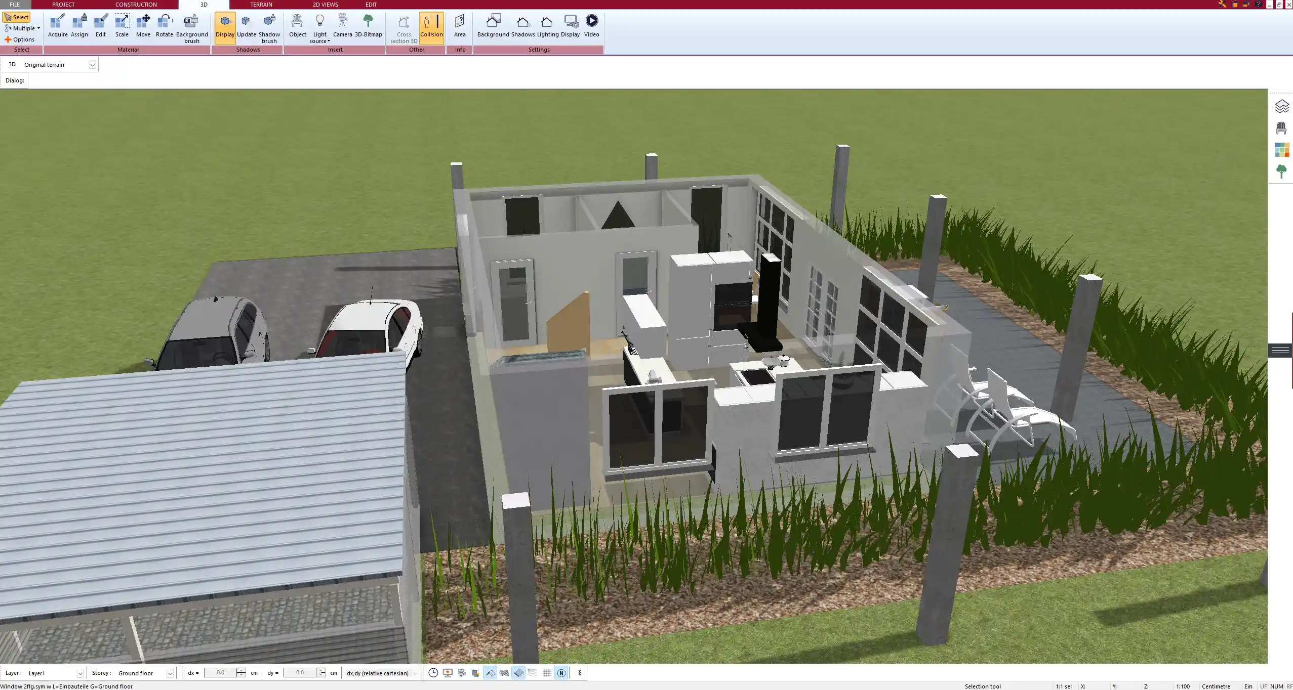 Custom interior design with furniture placement and material selection in Plan7Architect