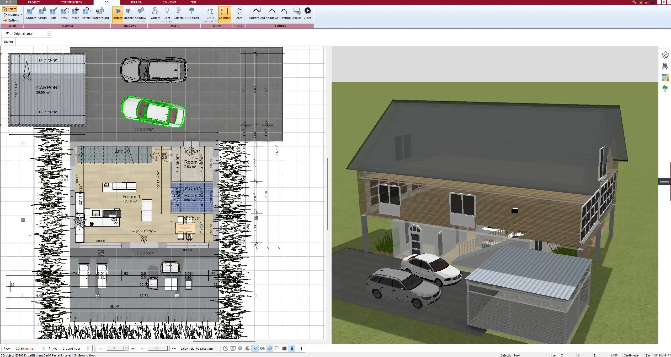 Custom roof and wall structures planned with Plan7Architect's architectural features