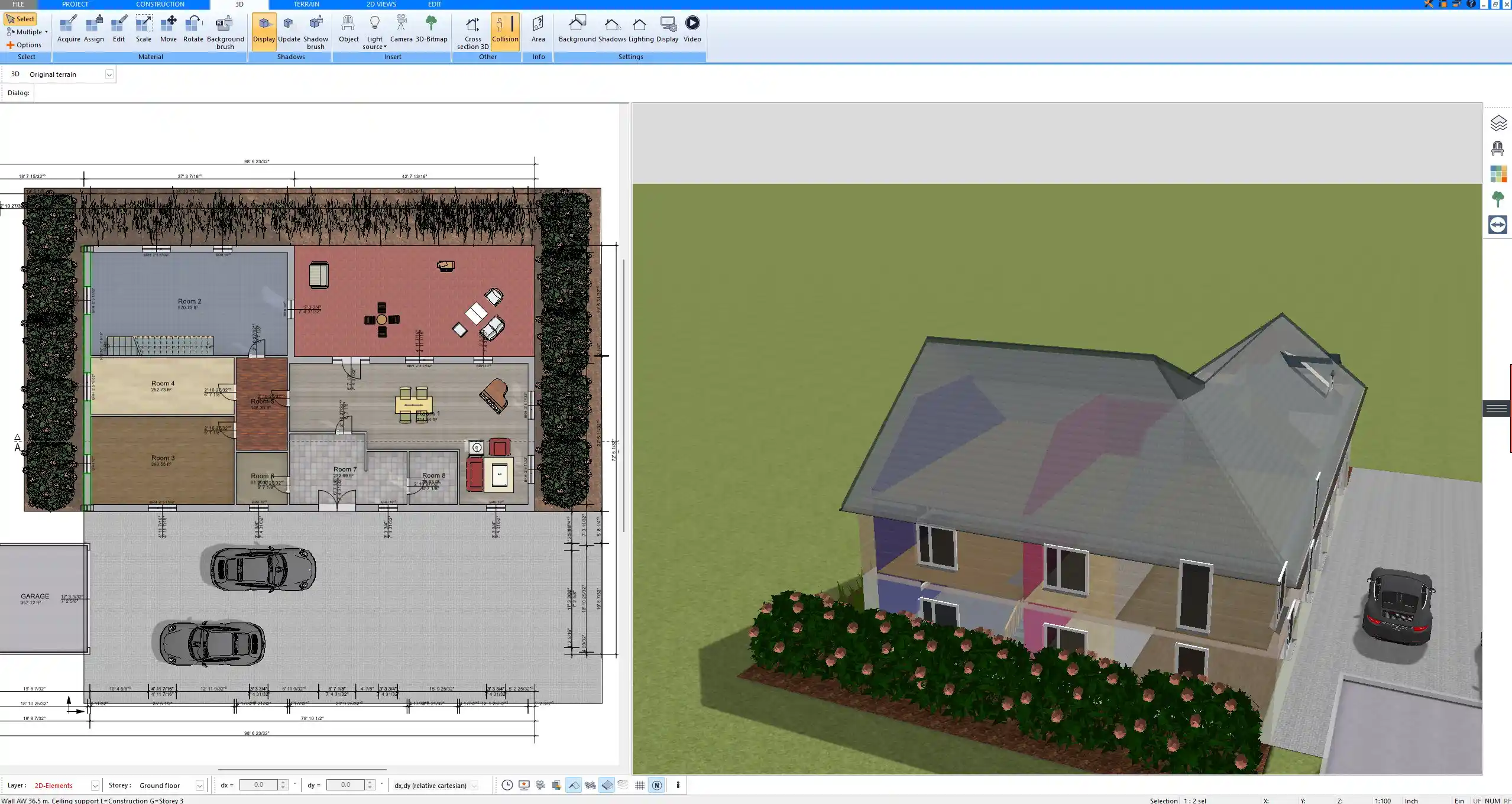 Detailed architectural view including roof and structural elements designed in Plan7Architect