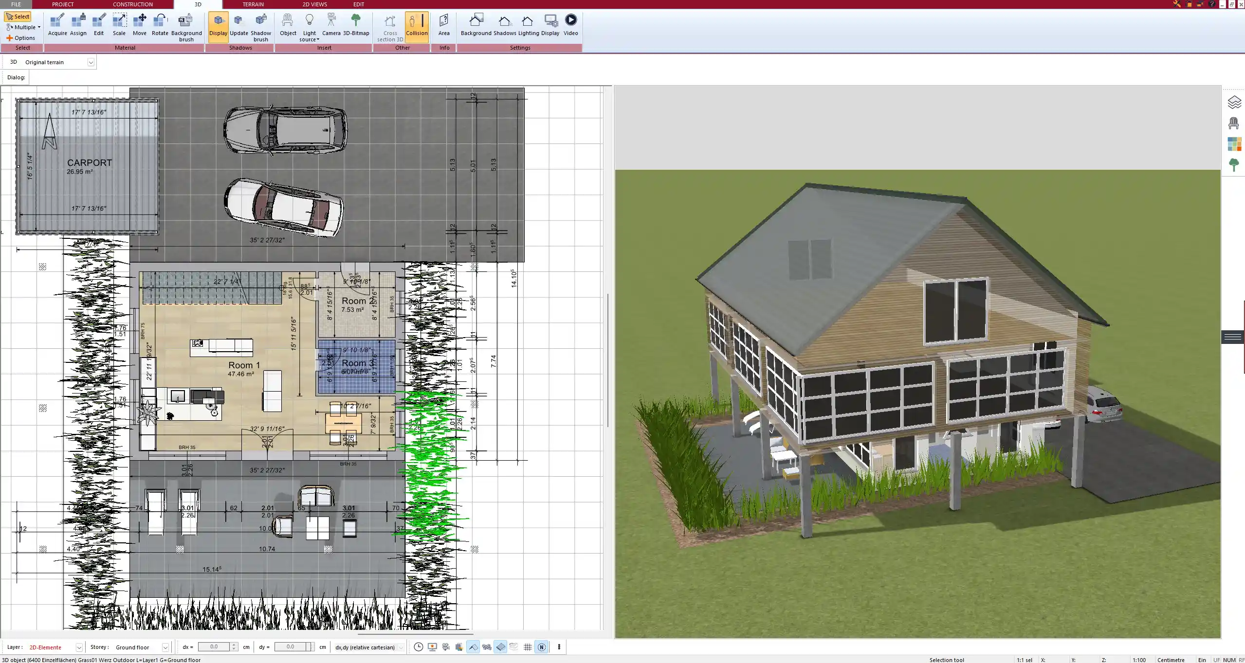 Detailed roof design with terracotta tiles – visualized in Plan7Architect