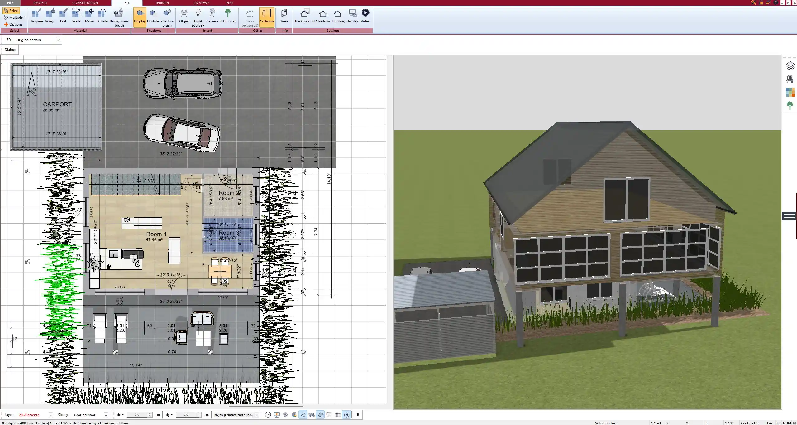 Exterior view of a wooden Swedish house modeled using Plan7Architect