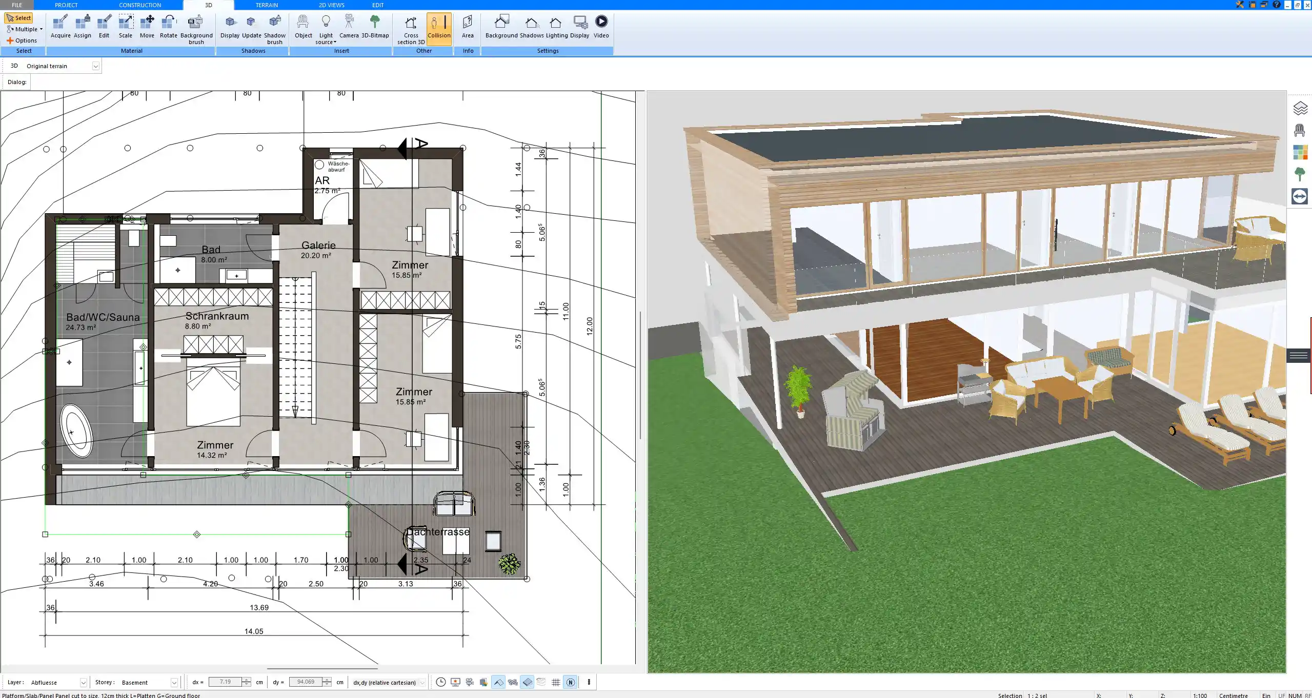 Final bedroom design shown in photorealistic 3D, rendered entirely in Plan7Architect