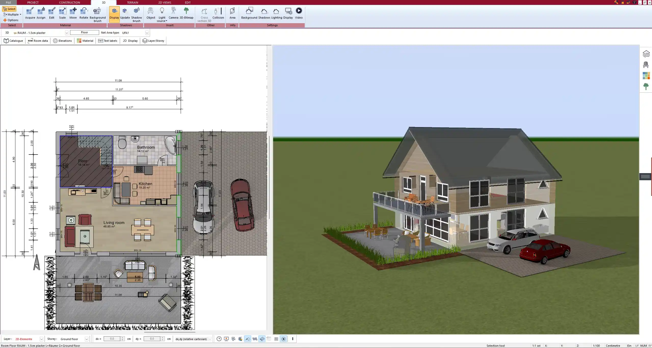 Flat roof and modern façade visualized in 3D with Plan7Architect.
