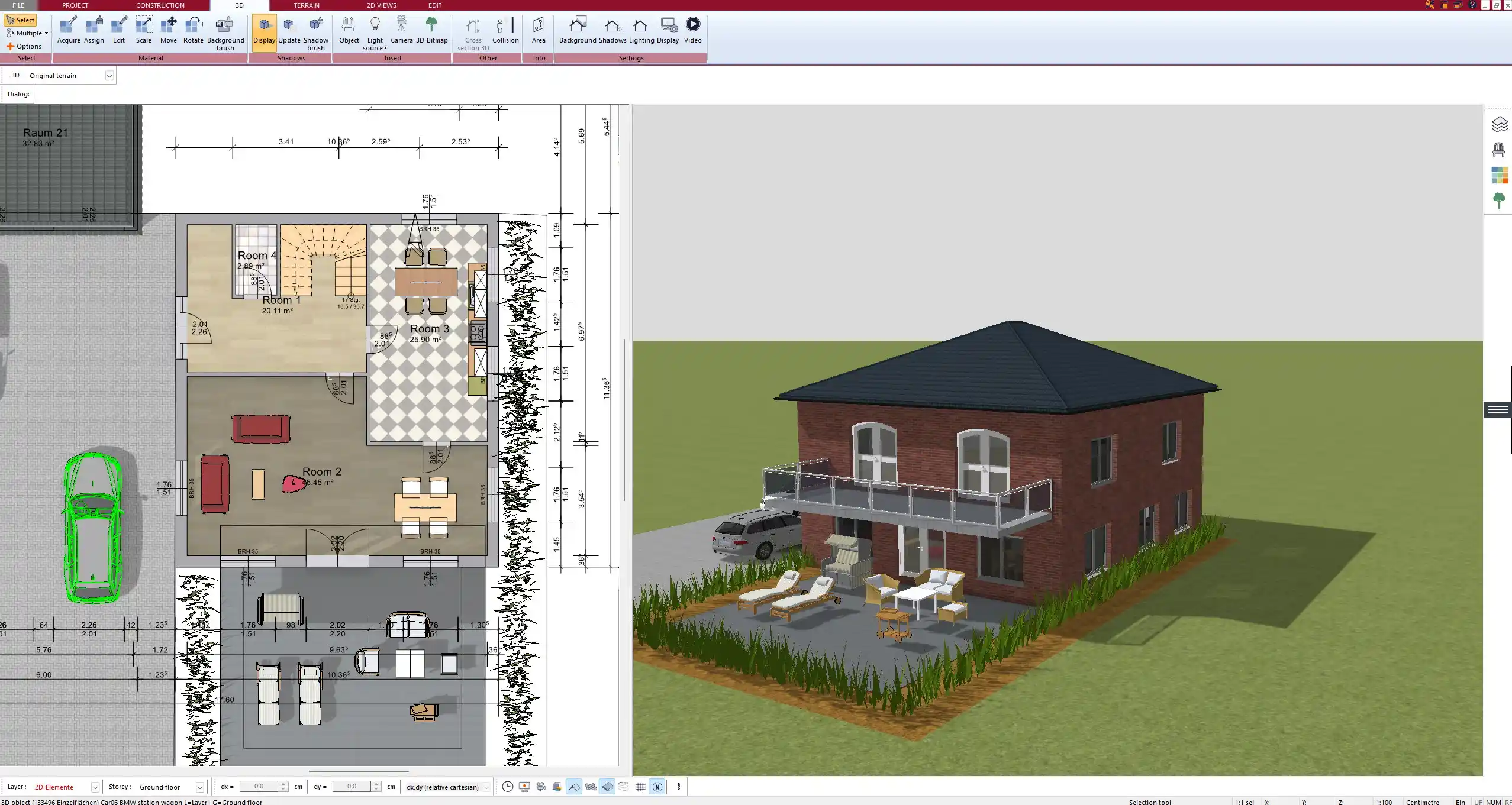 Floor plan of a Plus-Energy House designed with Plan7Architect (2D view)