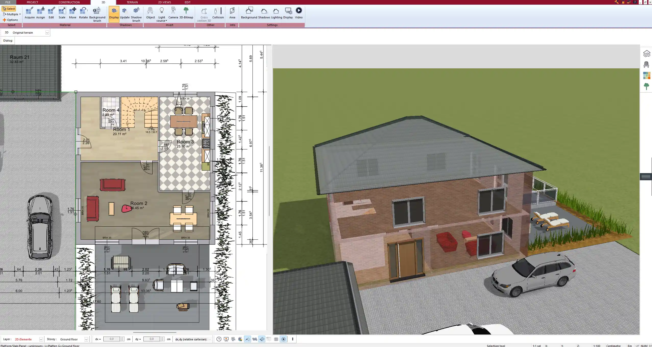 Floor plan of a compact off-grid home created with Plan7Architect – optimized for solar orientation and efficient room layout