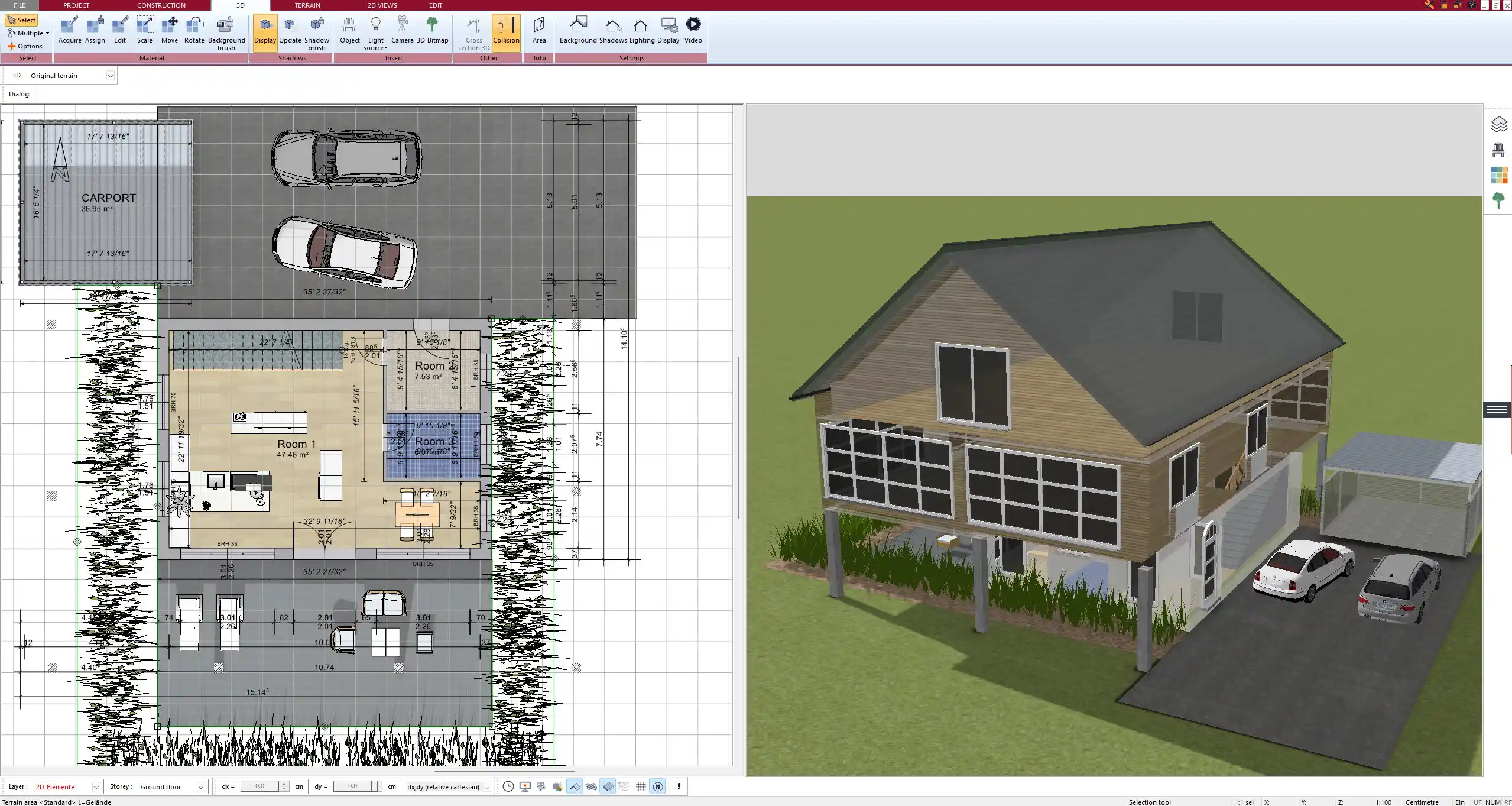 Floor plan of a house with attached garage – created in Plan7Architect