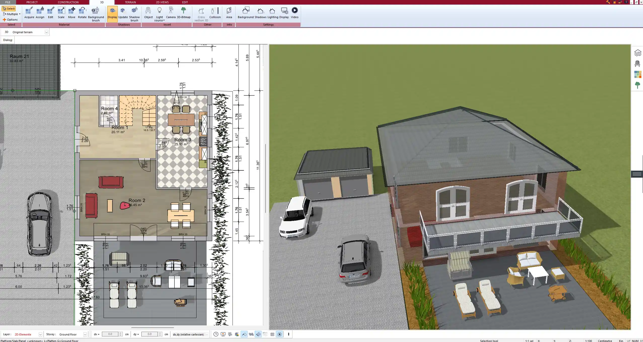 Floor plan of a solar house designed with Plan7Architect – south-facing windows and compact layout clearly visible