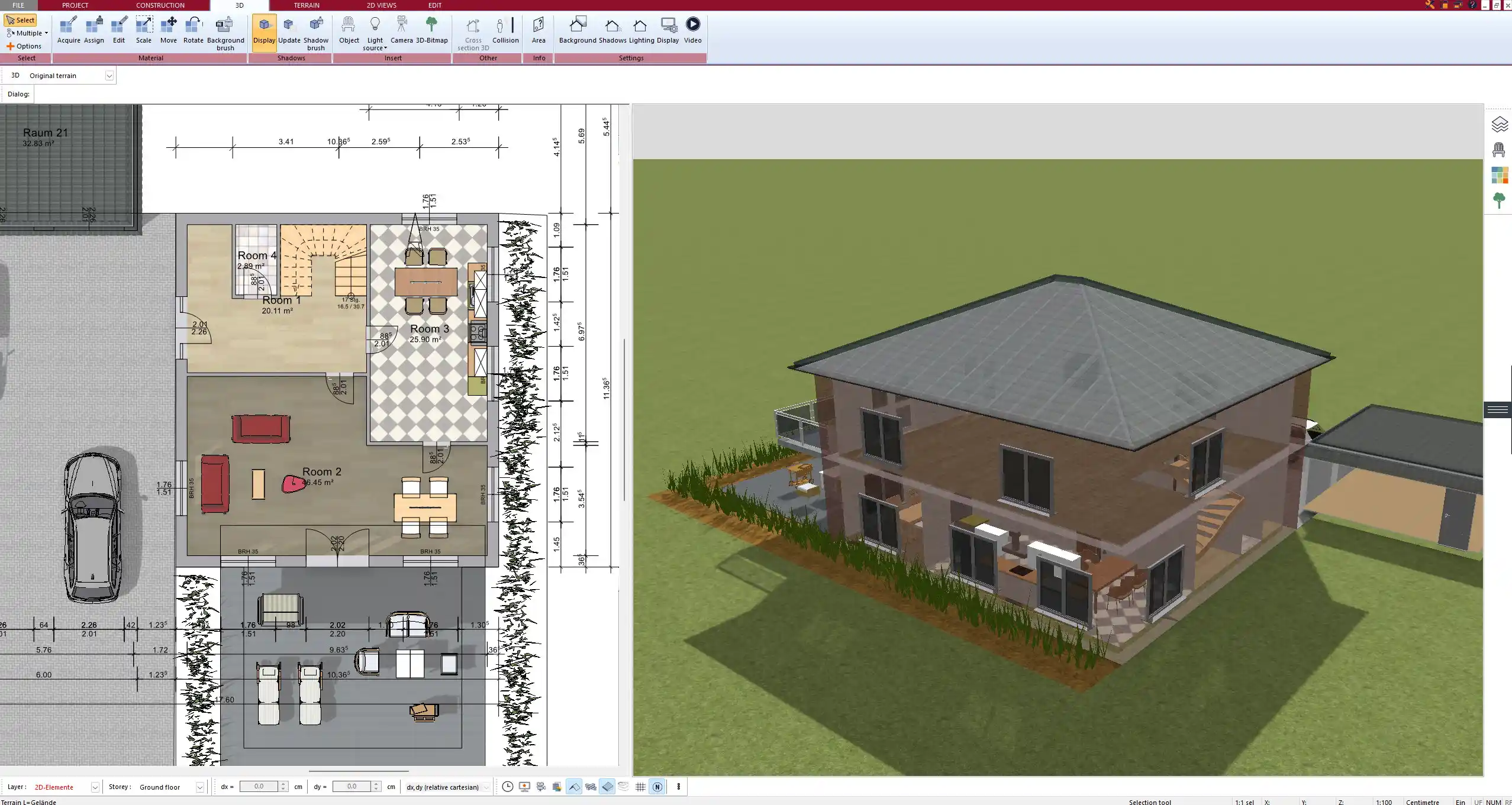 Floor plan of a straw bale house created with Plan7Architect – showcasing thick exterior wall construction