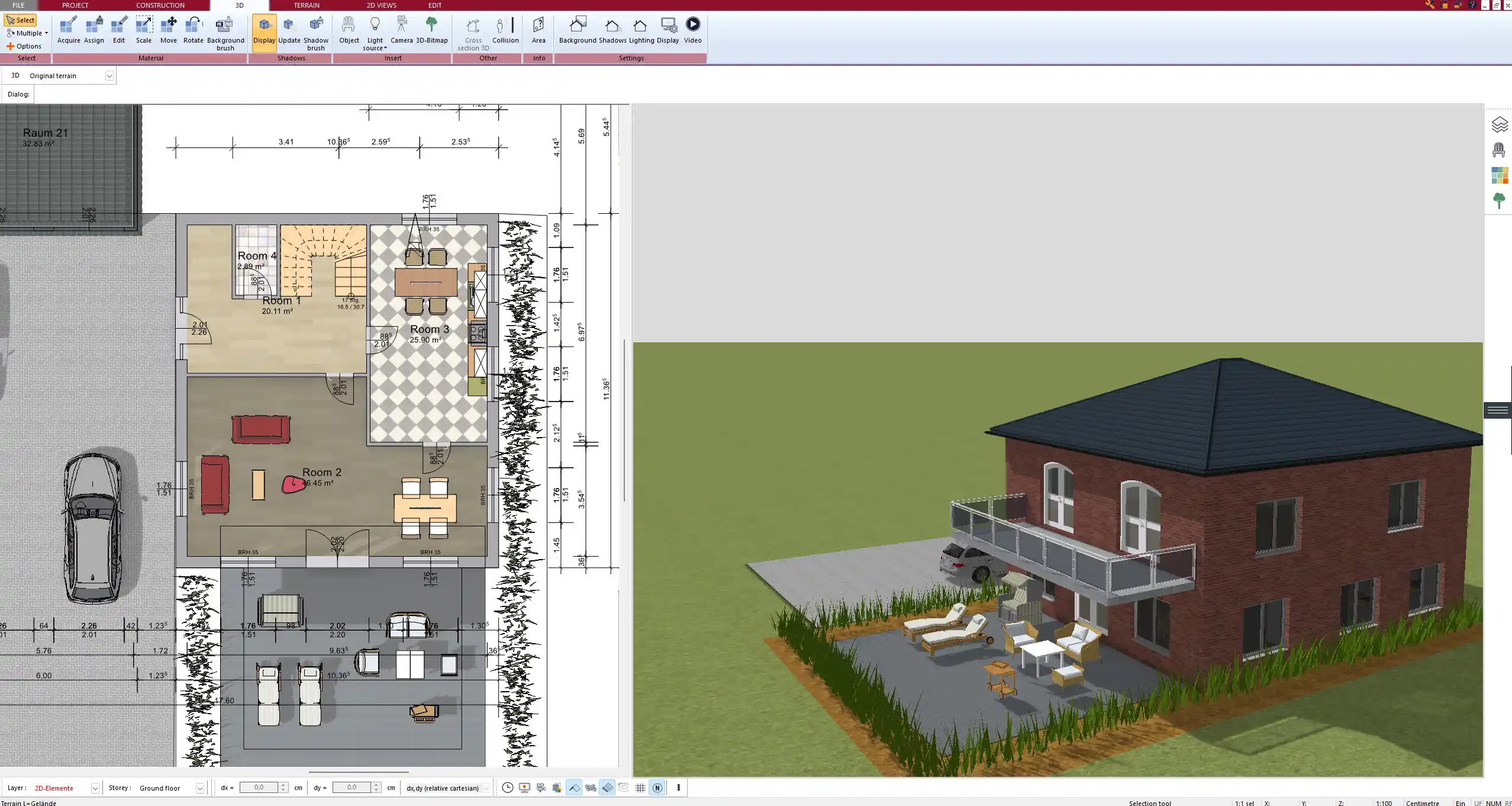 Floor plan of an atrium house created with Plan7Architect – central courtyard clearly visible in 2D layout